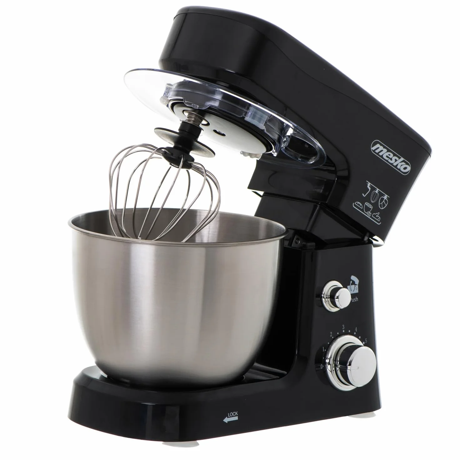 Mesko MS4217 Robot Cocina Batidora Amasadora Repostería, Recipiente Acero Inoxidable de 3,5 l, 6 Velocidades, Gancho para Amasar, Varilla Mezcladora, 1200 W