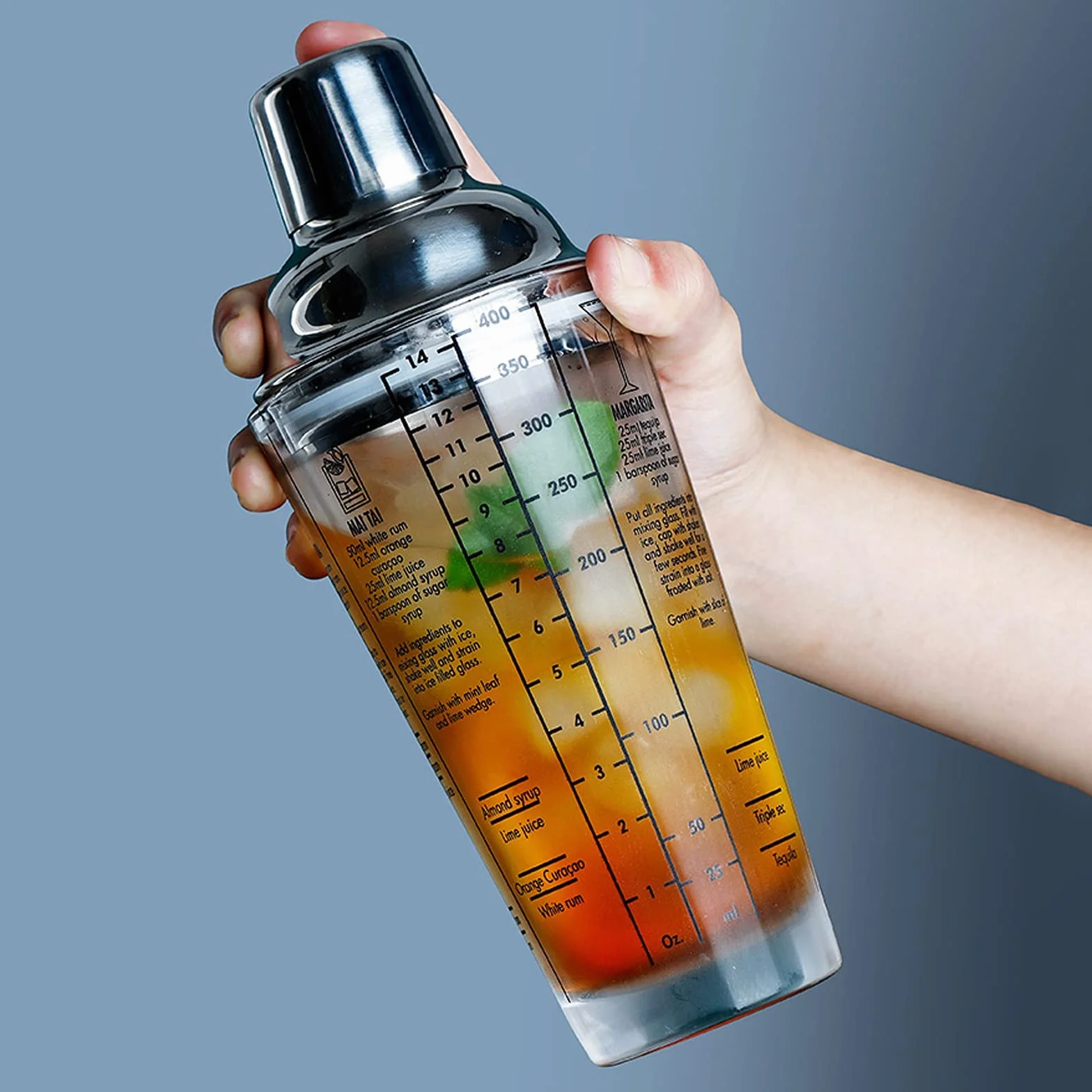 Coctelera para Cócteles Coctelera de cóctel, agitadora de bebidas, recetas de martini medido mezcla de vidrio y acero inoxidable superior zapatero, mejor regalo para principiantes Juego de cóctel