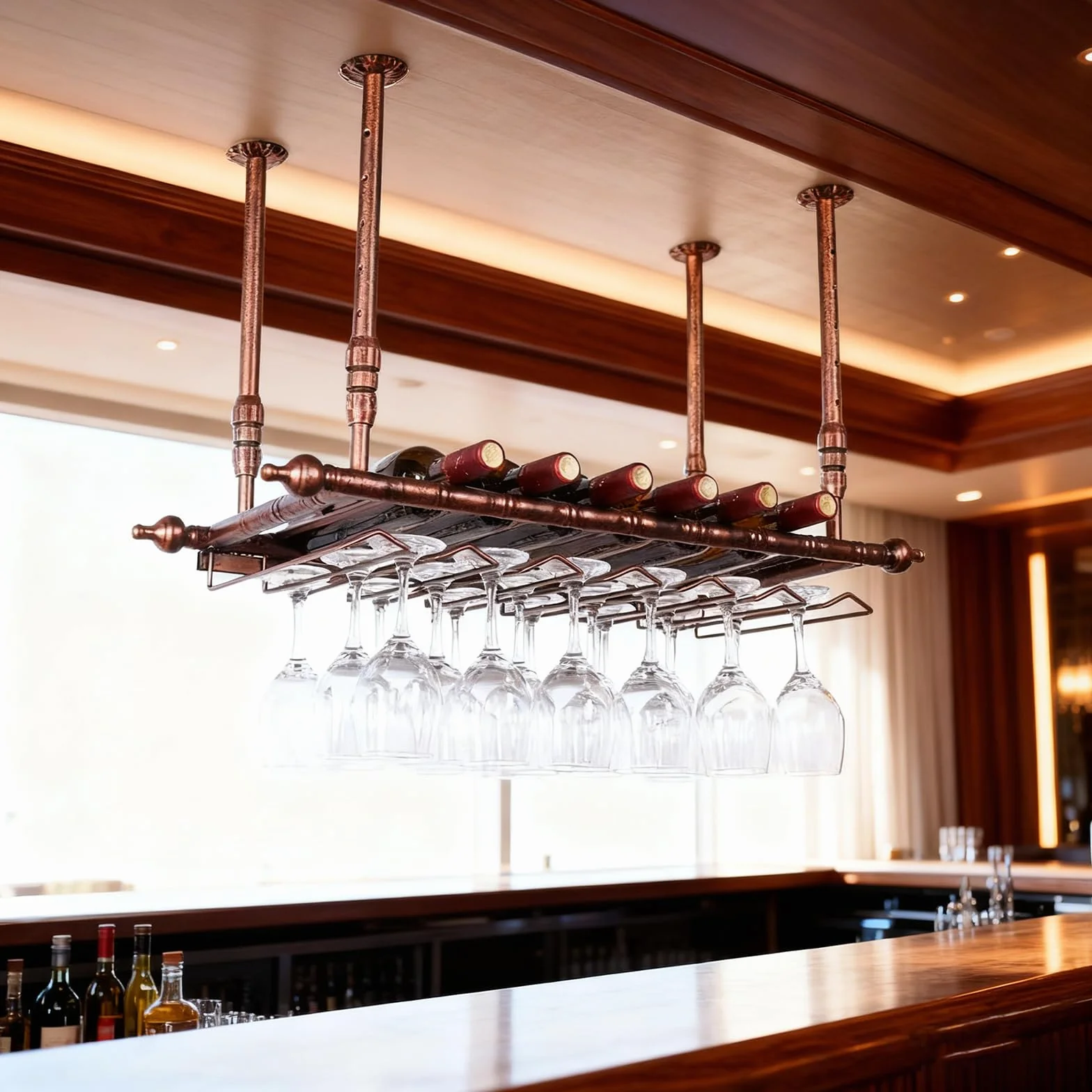 Soportes para Copas y Botelleros Colgante de Metal, Altura Ajustable Porta Bottiglie da Vino, Cuelga Copas con Invertido Tallo para Barra Bar/Club/Armarios para Vino (BR, 80x30x(30-60) cm)