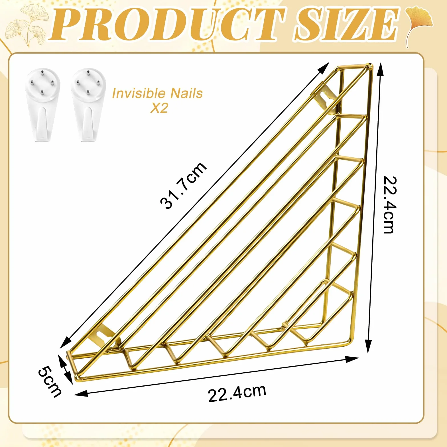 Organizador de Pared Triangular de Metal para Revistas con Tornillos, Dorado