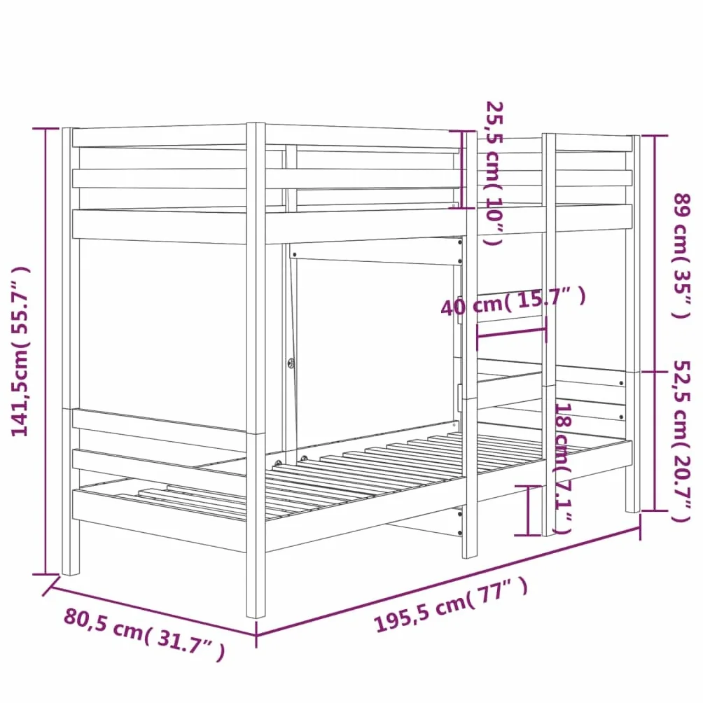 vidaXL Litera Cama Alta Somier Colchones Escalera Dormitorio Habitación Niños Adolescentes Adultos de Madera Maciza de Pino Blanco 75x190 cm