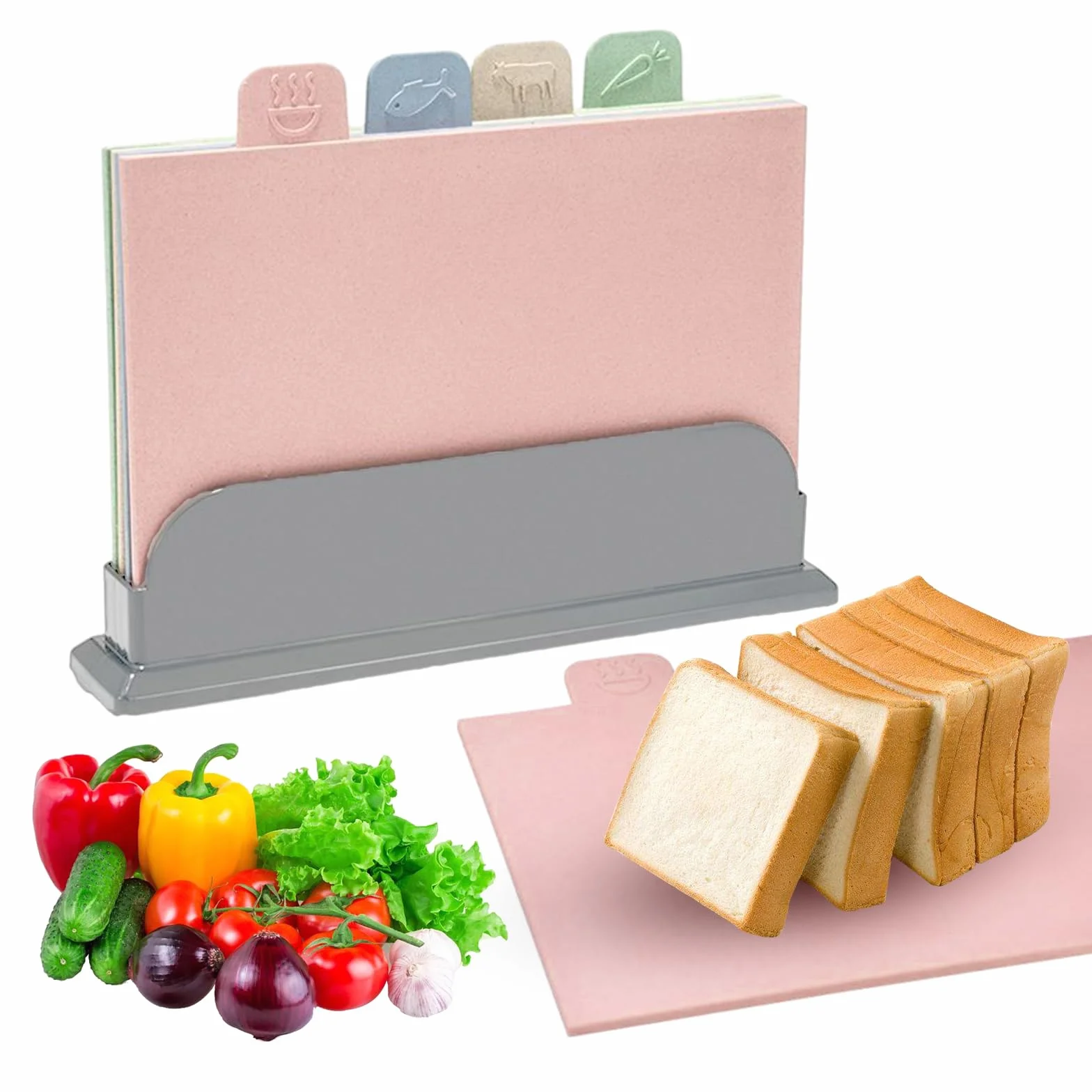 Juego de 4 tablas de cortar de cocina con soporte de almacenamiento, antideslizantes, extragruesas