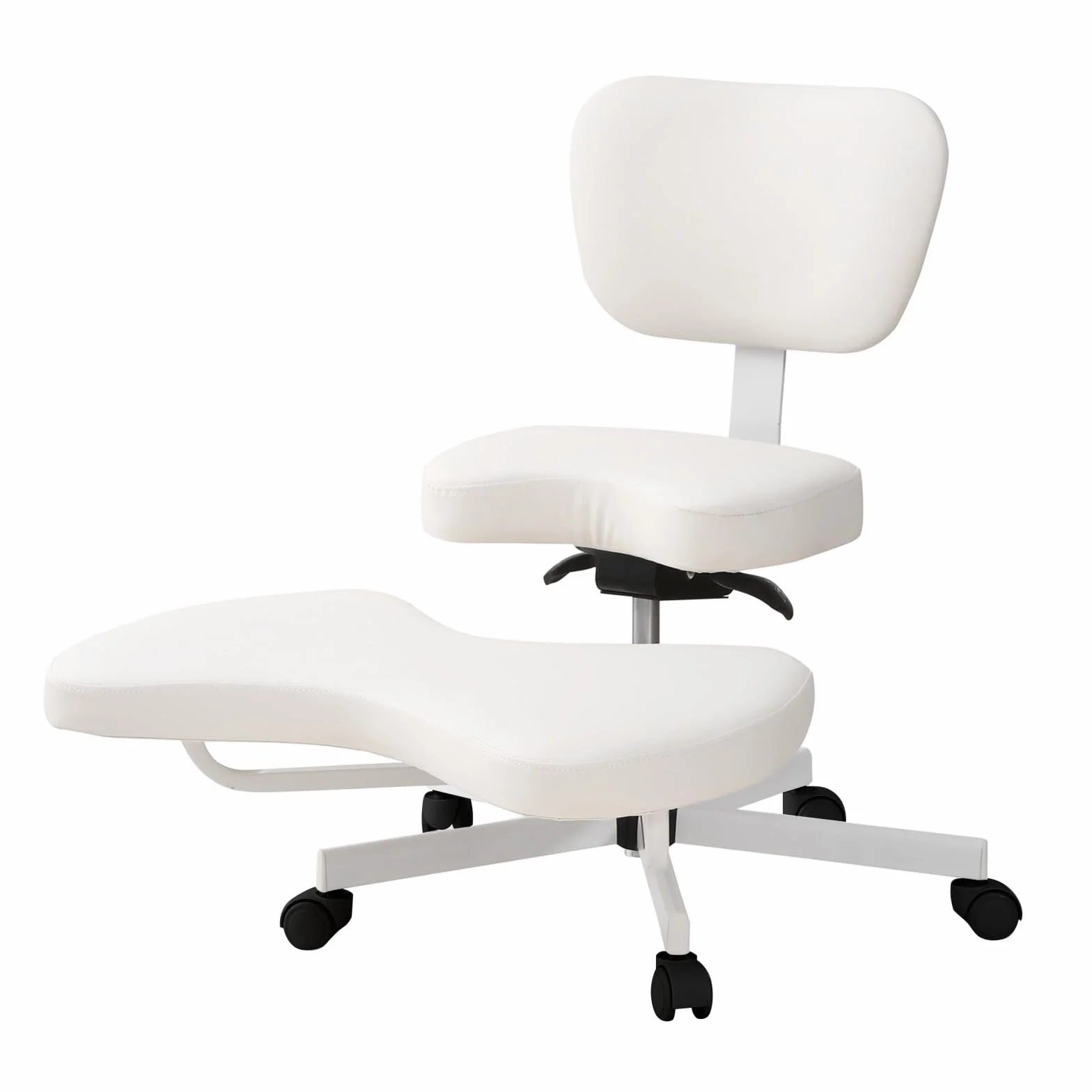 Silla ergonómica de meditación para TDAH, con soporte lumbar y ruedas, altura regulable, silla de oficina con patas cruzadas y reposapiés, color blanco