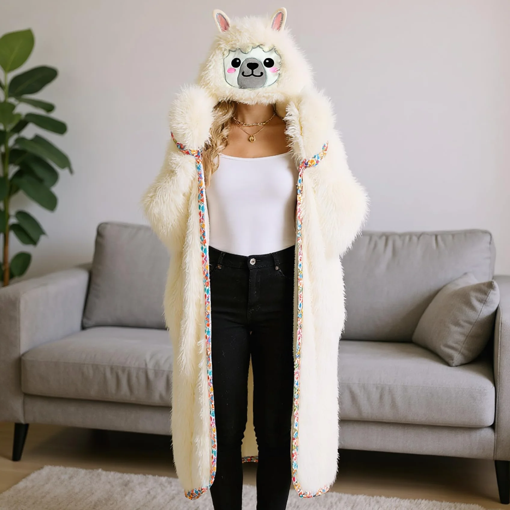 Manta Portable con Capucha de Manta de Invierno de Alpaca Suave y esponjosa para Adultos para Mujeres dormitorios de Adultos