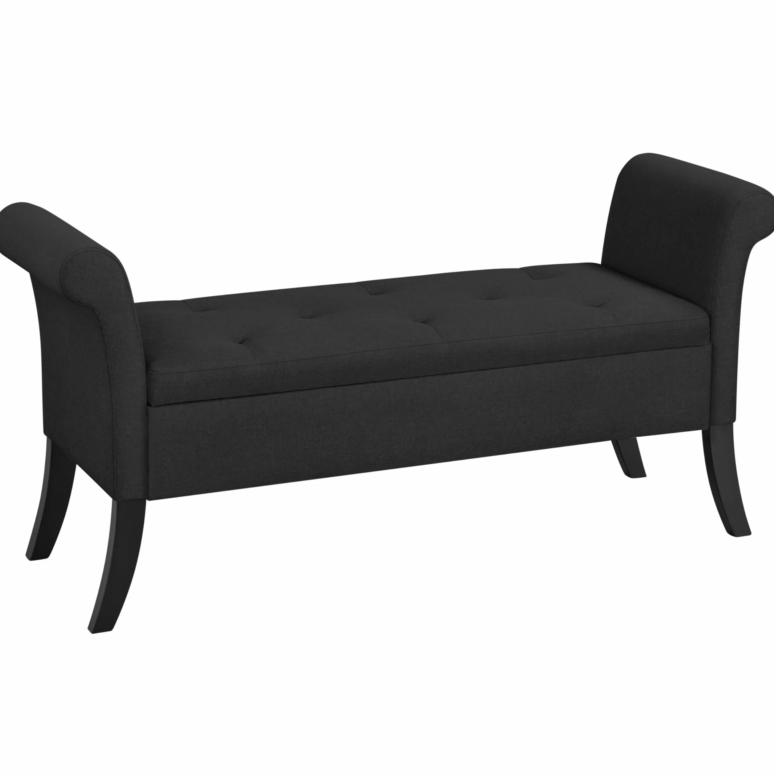 Yaheetech Puff Almacenamiento Banco Descalzadora Almacenaje Otomana con Pata Madera Capacidad de Carga 300 KG para Dormitorio Sala Entrada Pasillo Negro