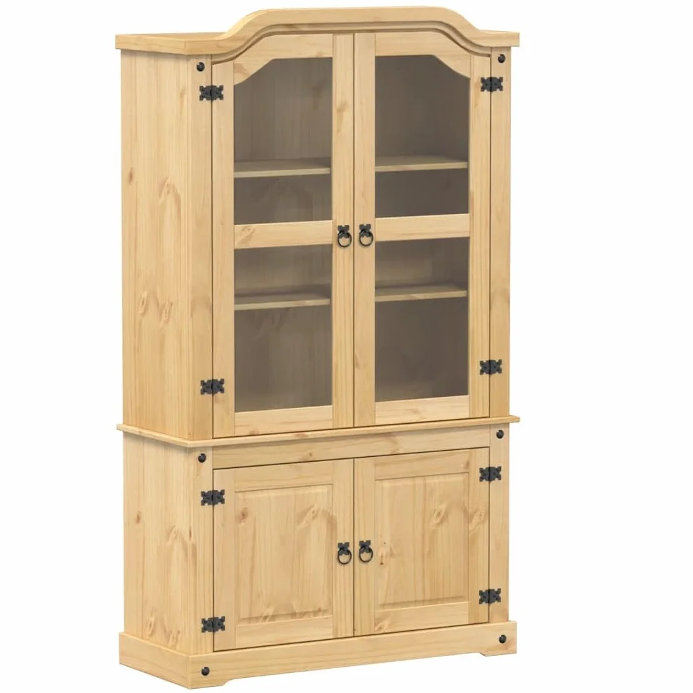 vidaXL Armario con Vitrina Corona Madera Maciza Pino 103,5x42x180 cm, Mueble Vitrina, Armario Expositor, Armario Cristal, Vitrina