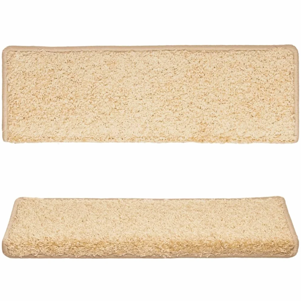 vidaXL Alfombrillas para escaleras 15 Unidades 65x21x4 cm Color Crema Borde Rectangular