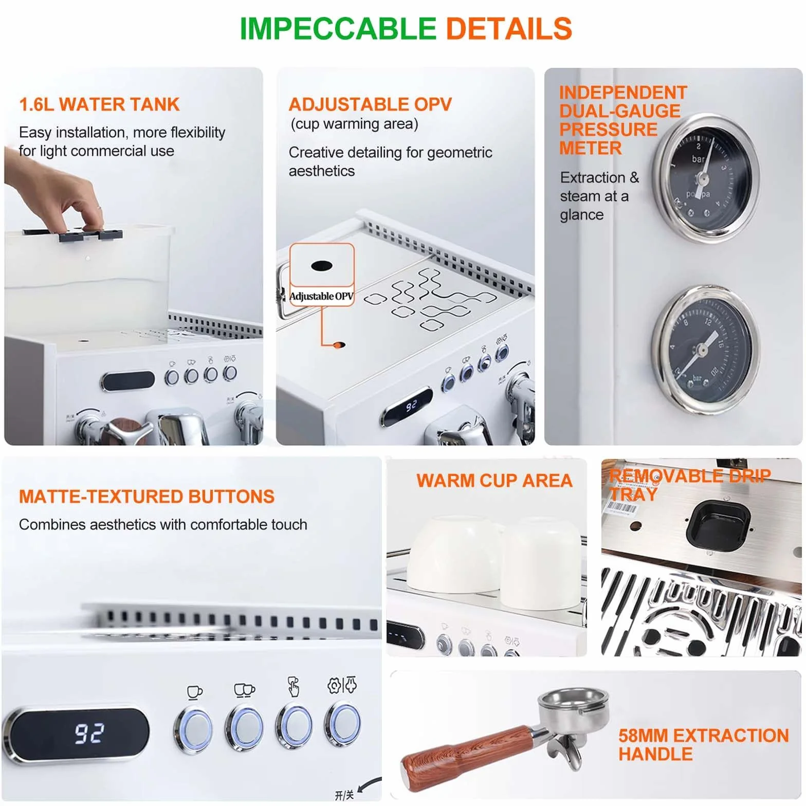 Vaporizador Y Espumador De Leche, Cafetera Espresso EléCtrica De 2850 W, 15 Bares De PresióN, con Caldera De LatóN De 1 L, DepóSito De Agua De PP De 1,6 L, Portafiltro De 58 Mm, Lanza De Vapor