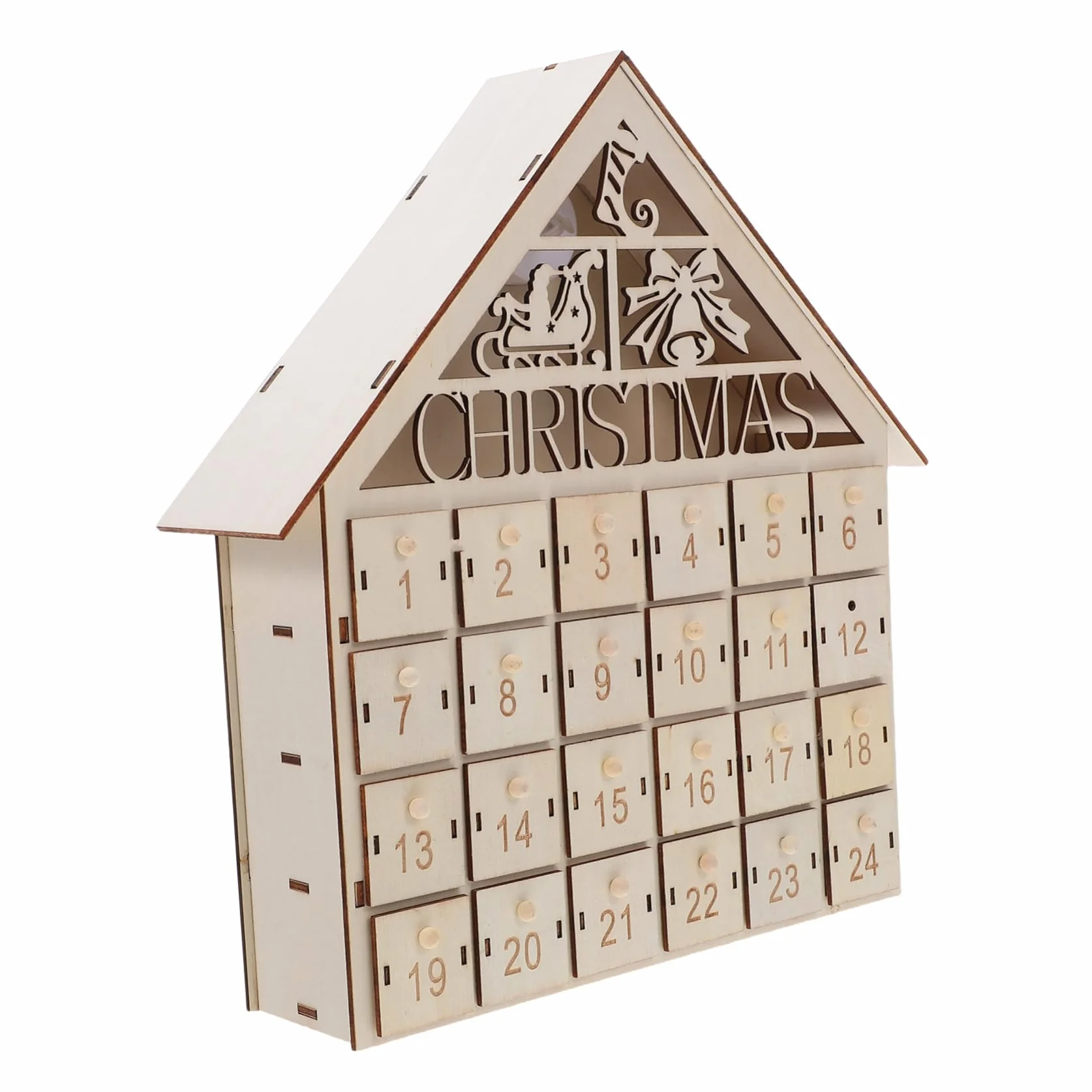 Calendario de Adviento de Navidad de madera con cajones iluminados por LED, reutilizable, rústico, decoración de cuenta regresiva para la familia, bricolaje, festivo, cálido, Navidad, aldea