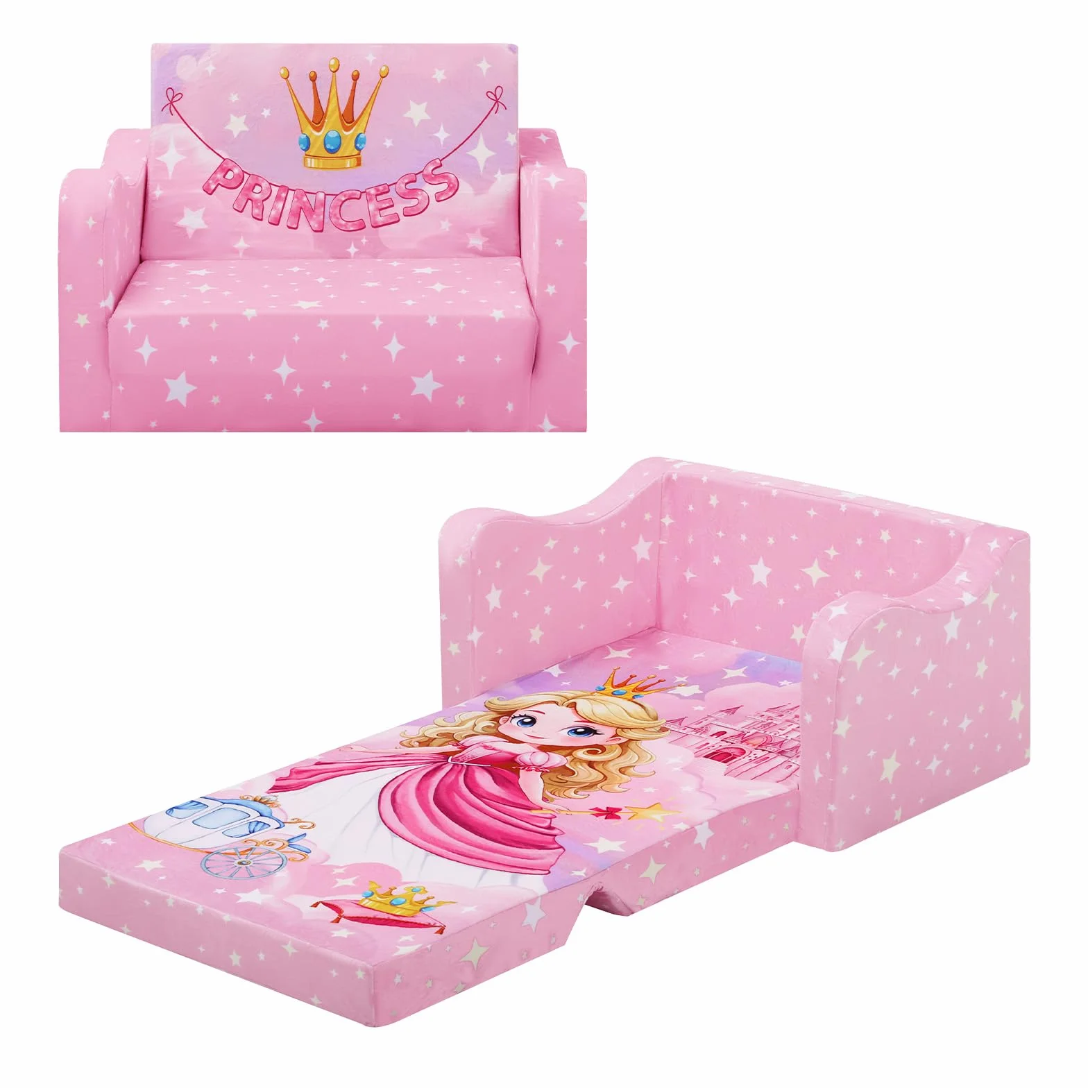 Convertible Sofa para Niños 2 en 1, Suave Cómoda Sofa para Niñas y Niños, Estable Silla Plegable Niño para Dormitorio Sala de Juegos,Rosa Princesa