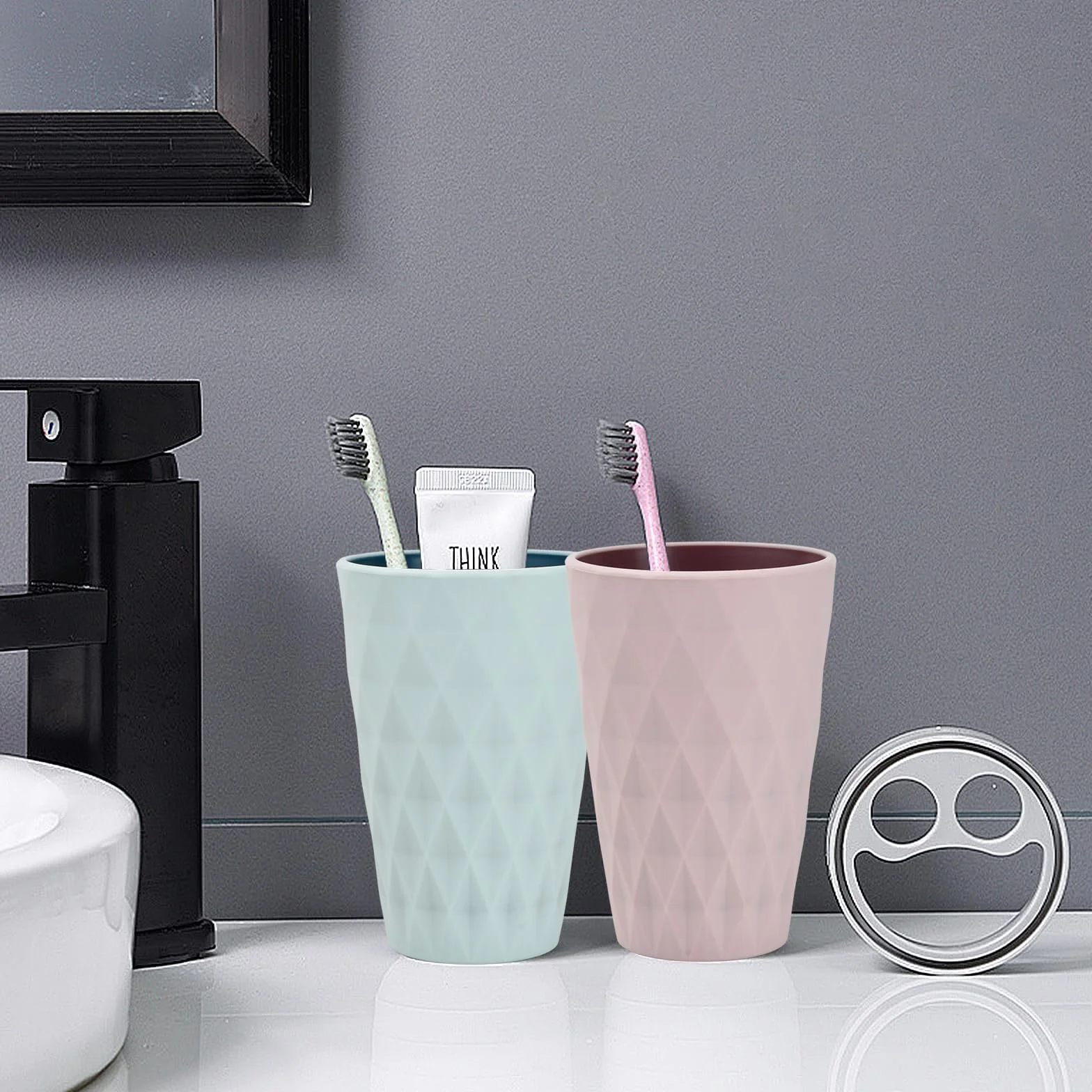 Vasos para Cepillos de Dientes, Taza de Plástico para Baño Estilo Nórdico, Juego de 4 para Viaje y Camping