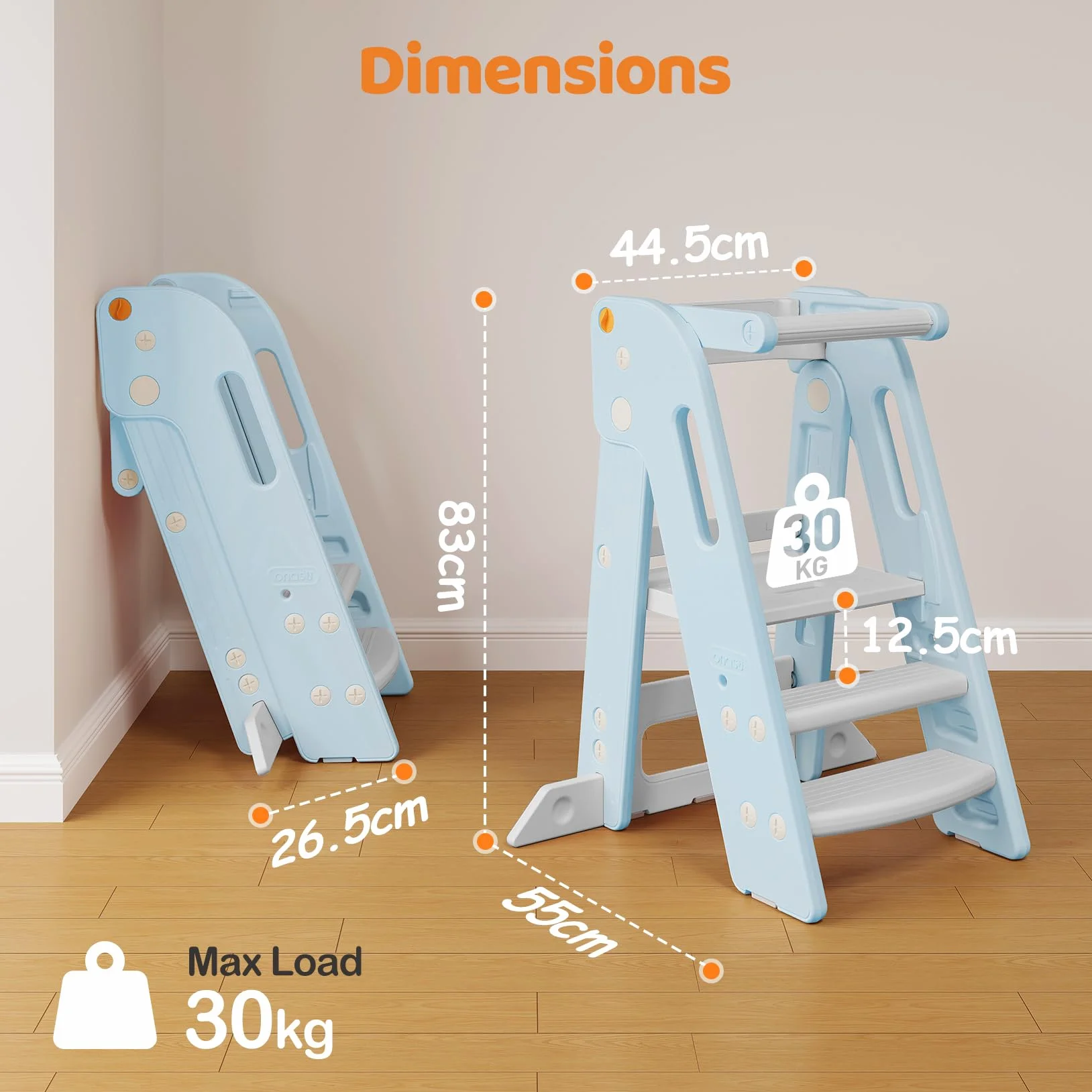 Onasti Torre de Aprendizaje Montessori Plegable Ajustable 2-3 Escalones Azul