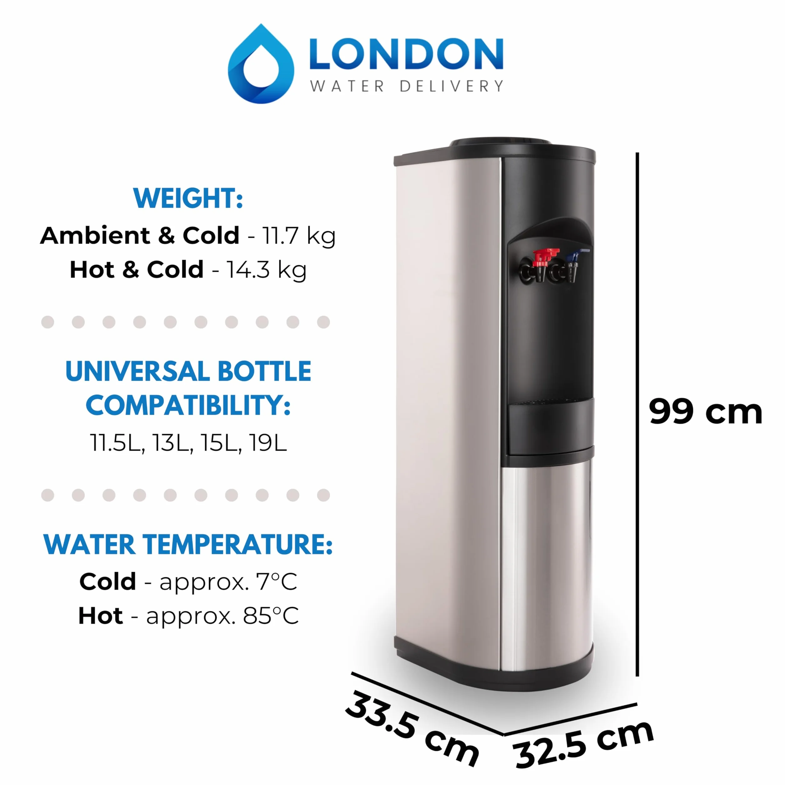 Dispensador de agua de acero inoxidable | Enfriador de agua a temperatura ambiente y fría | Elegante máquina de agua potable | Sistema de refrigeración de agua de pie | Ideal