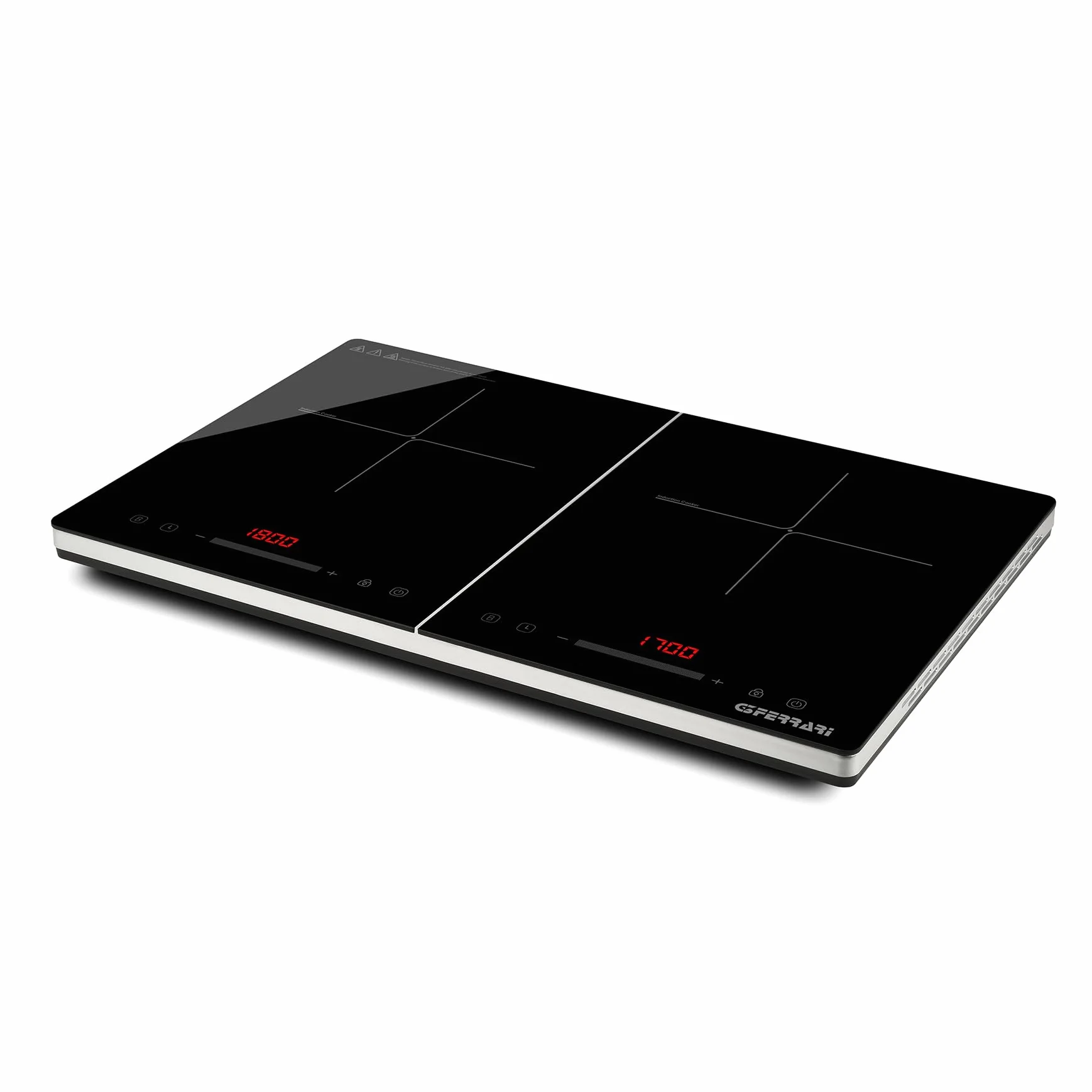 G3 Ferrari G10209 Energiko Duo Hornillo de inducción doble, 1800 W + 1700 W, Temporizador, pantalla digital, Apto para ollas de 12 cm a 26 cm, Fácil de limpiar, Negro
