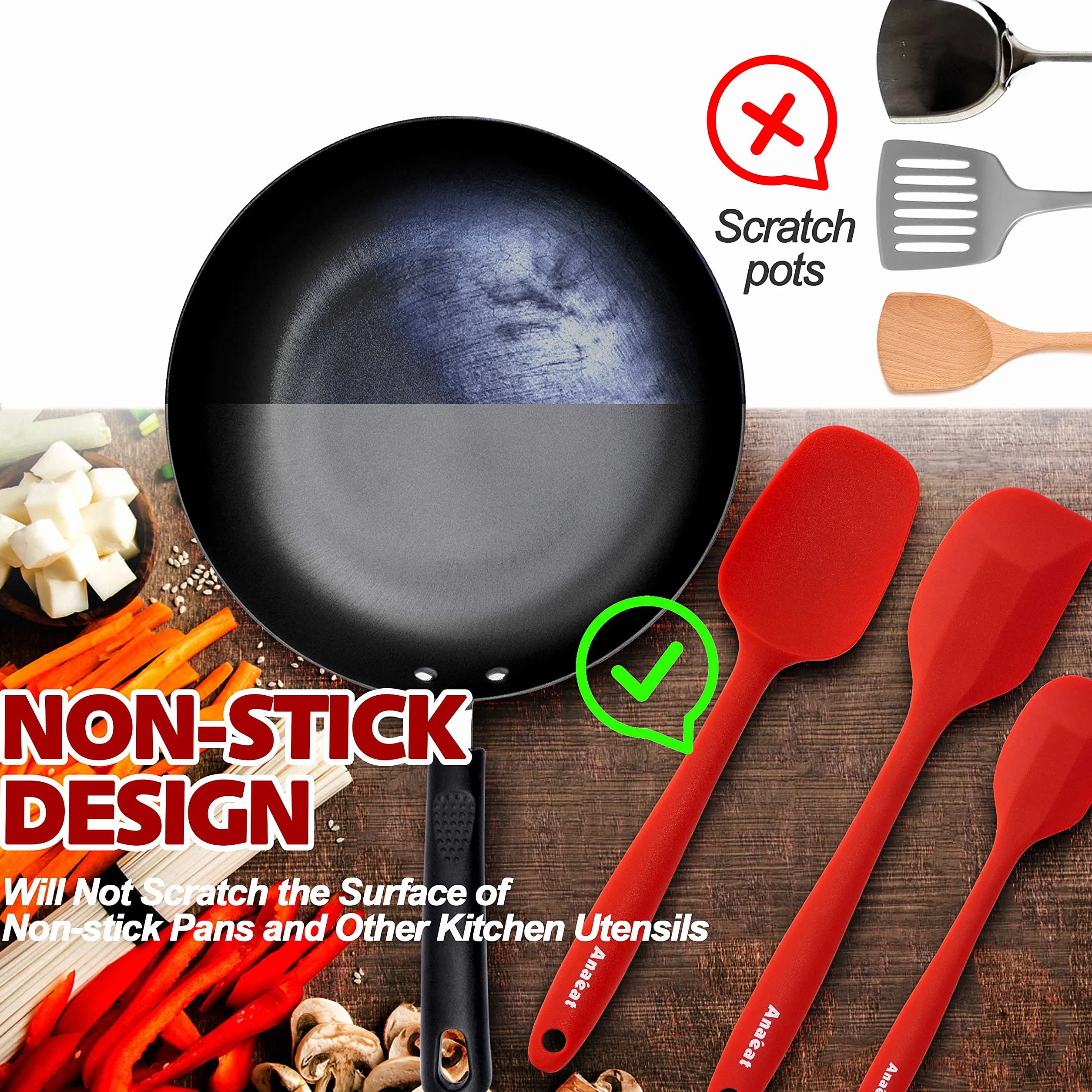 Anaeat Juego de 5 espátulas de silicona – Diseño sin costuras de una pieza – Espátulas de goma antiadherentes sin BPA, raspador de cocina flexible para hornear, cocinar, raspar y mezclar, resistente