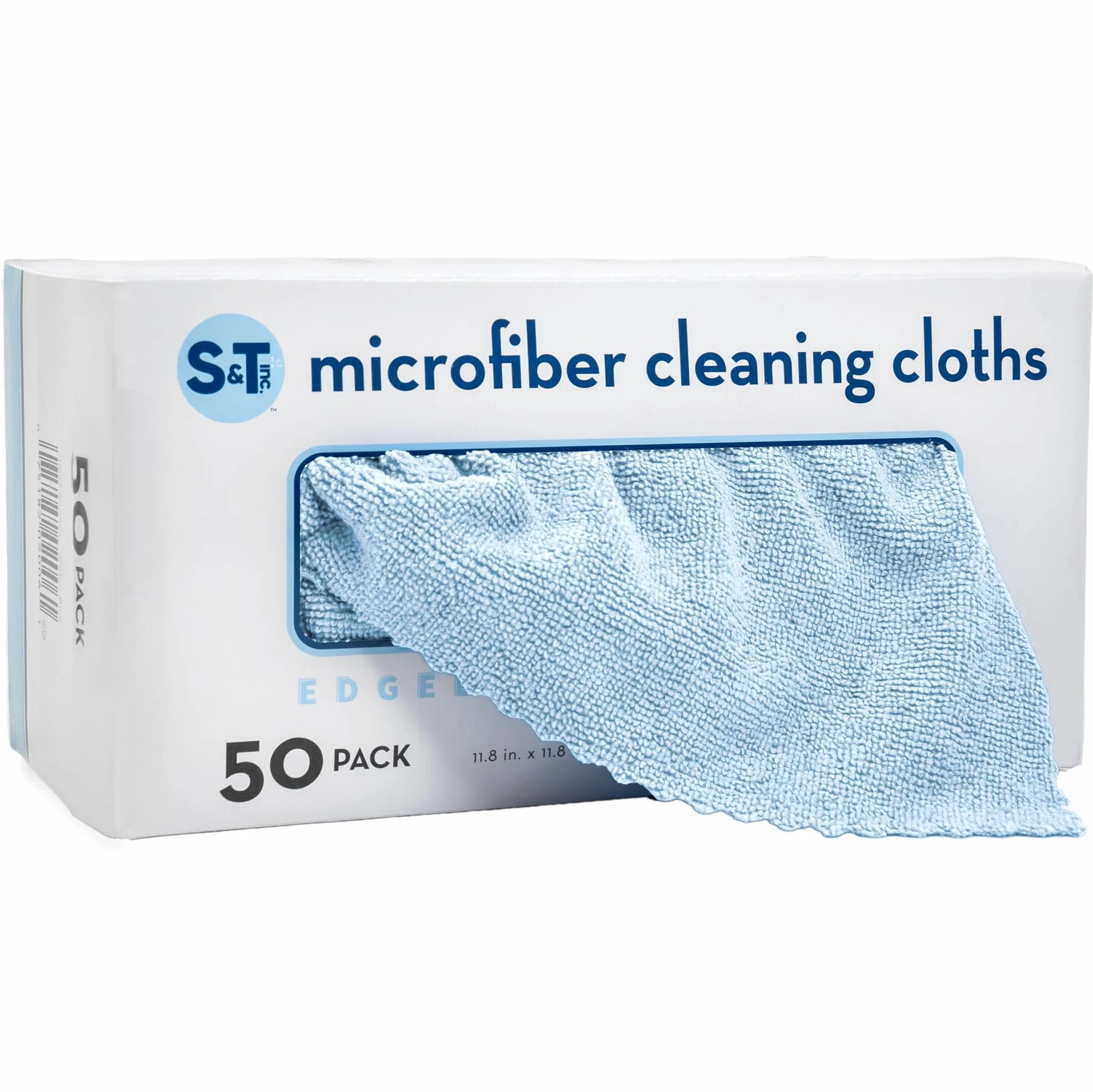 S&T INC. Paño de Limpieza de Microfibra, Toallas de Tienda sin Pelusas, Reutilizables, Trapos a Granel en una Caja para el hogar, la Cocina y el automóvil, 11.5 x 11.5 Pulgadas, Azul, Paquete de 50