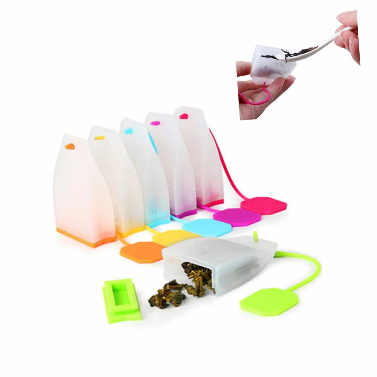 OUNONA 18 Piezas infusor de té suelto cocinando colador de taza de té bolsas de té filtro de té de silicona colador de té de silicona fresa bolsa de té herramientas pequeñas tetera