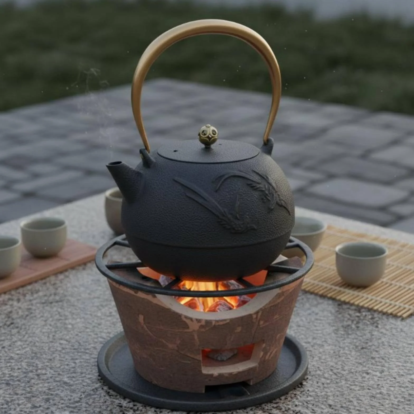 Tetera de Hierro Fundido Sin Recubrimiento Tetera Japonesa Resistente Al Desgaste Caldera de Agua Hierro para Exteriores, Negro, Tetera De Hierro Fundido con Tapa De Cobre Y Asa