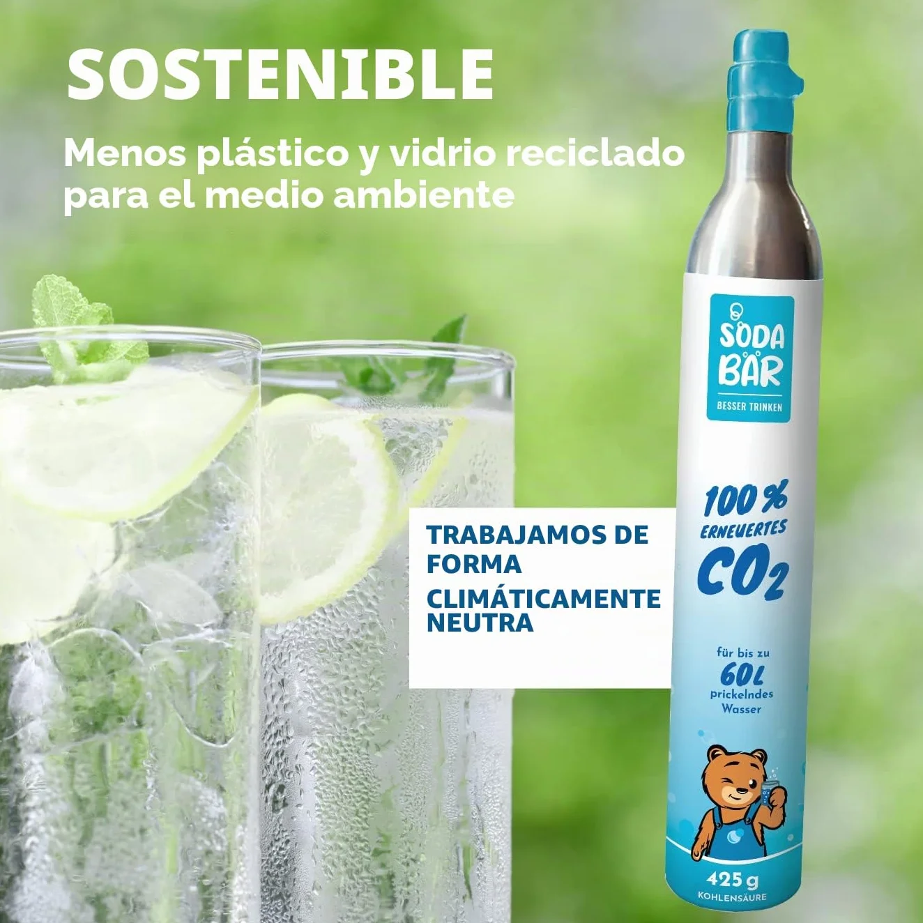 Cilindro de CO2 para Grohe Blue | Aarke | Rehau | SodaPop | Brita Neo | BLANCO | Dispositivos Unito | 2 x 425 g (60 l) | Relleno carbónico premium de Linde