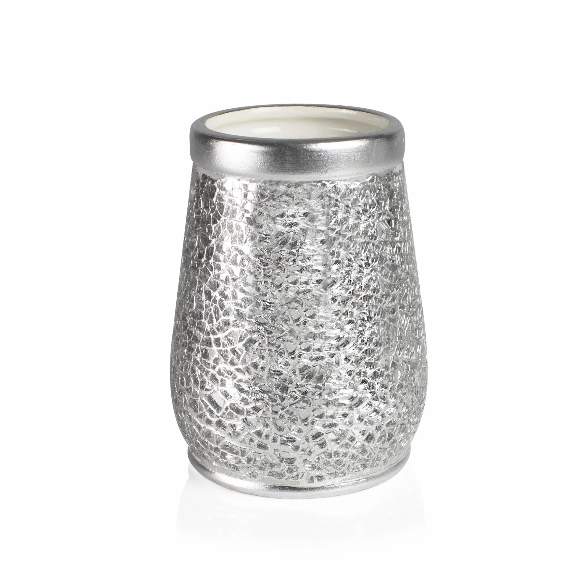 Vaso Cepillo Dientes Baño Serie Trencadis Plata Resina Cristal 8 cm x 12 cm