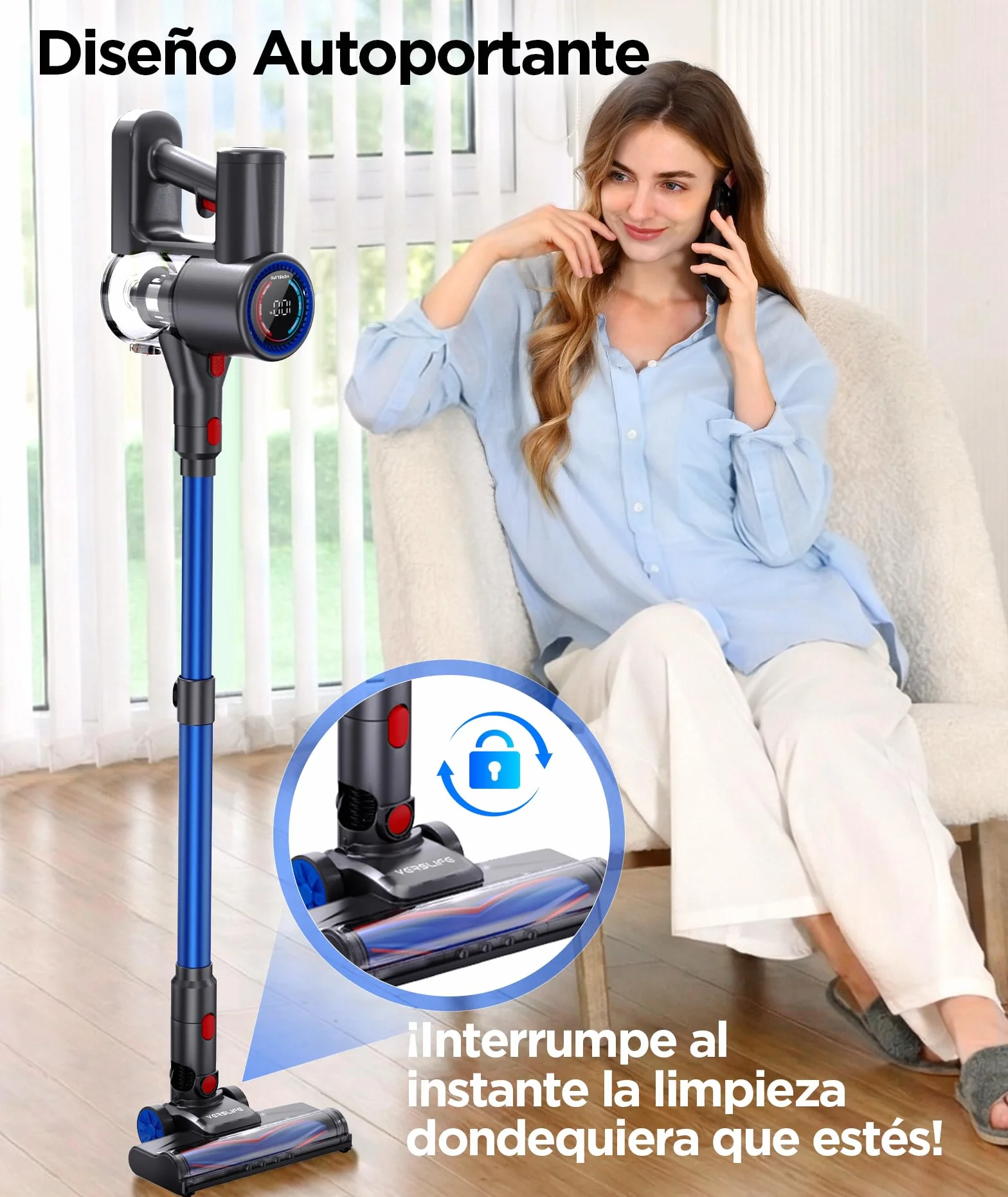 VersLife Aspiradora sin Cable 40KPA 500W Z8 Escoba Inalámbrica con Pantalla LED 45 Min Autonomía