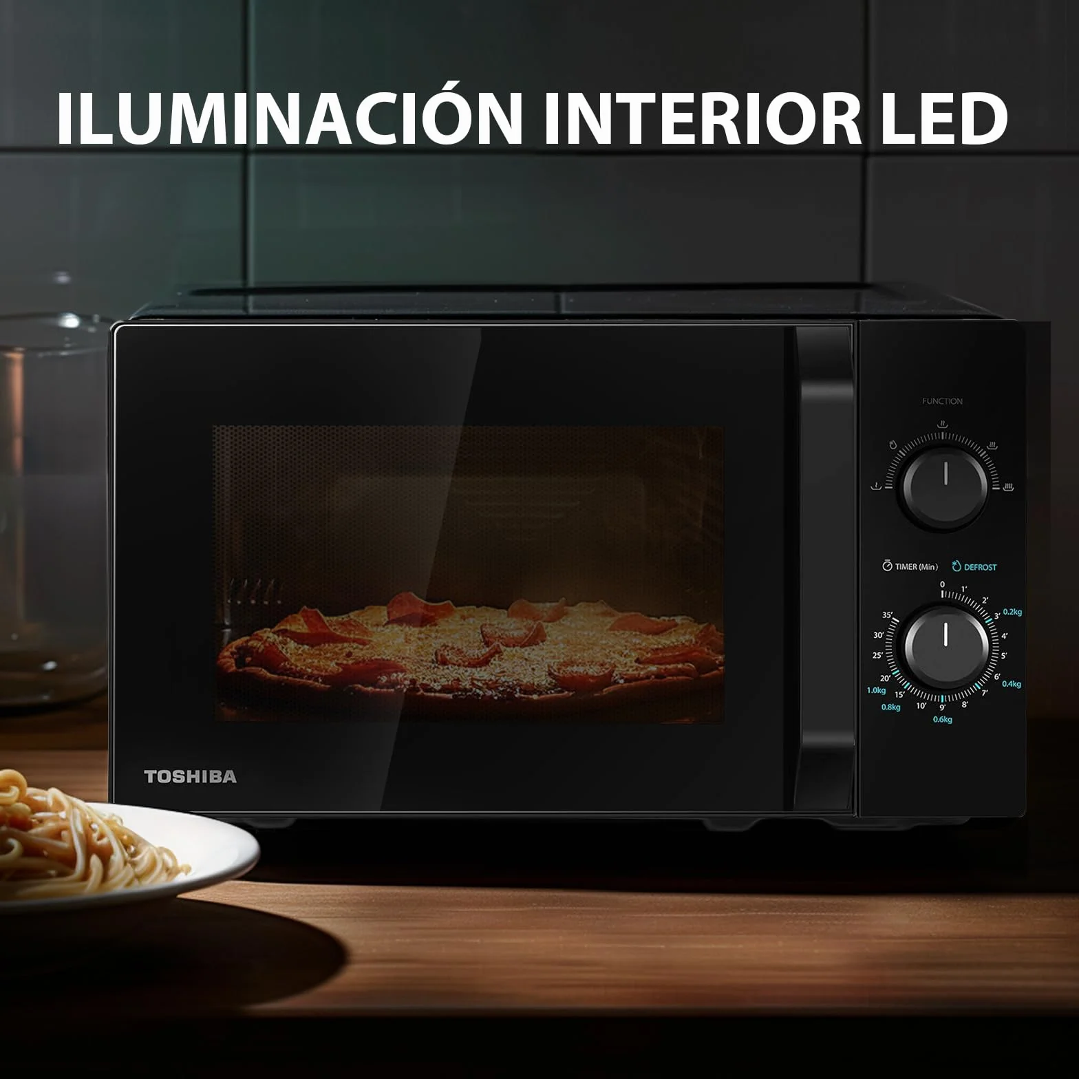 Microondas Toshiba MW2-MM20P(BK) 20L, independiente, 700W, 5 niveles de potencia, con fácil descongelación, iluminación LED interior, color negro