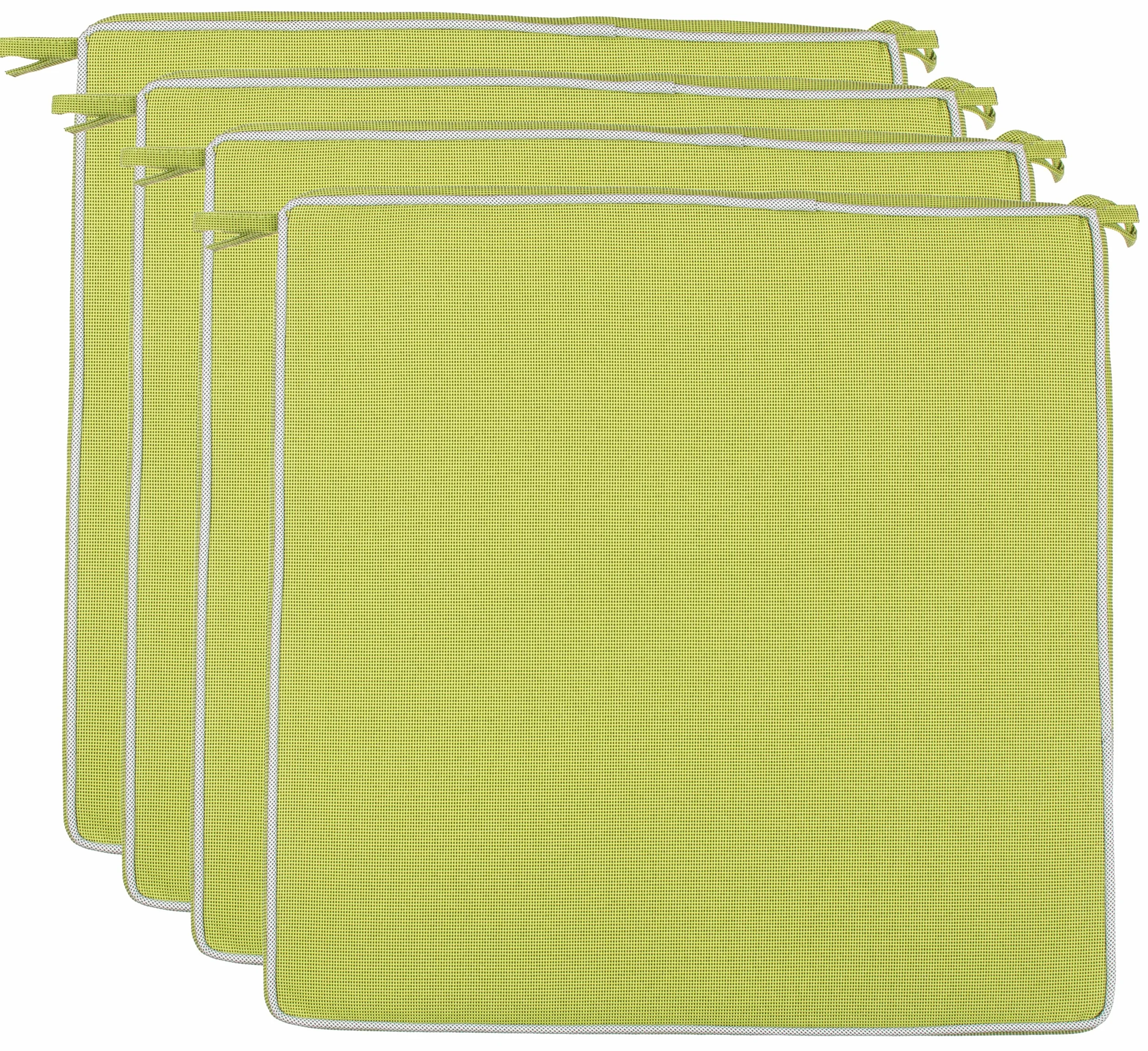 Brandsseller Set de 4 Cojines de asiento 40x40x4 cm – Cojine para silla repelente al Agua y las Manchas con Cintas de Sujeción y Ribete – interior y exterior – Cocina,Terraza, Jardín – Verde