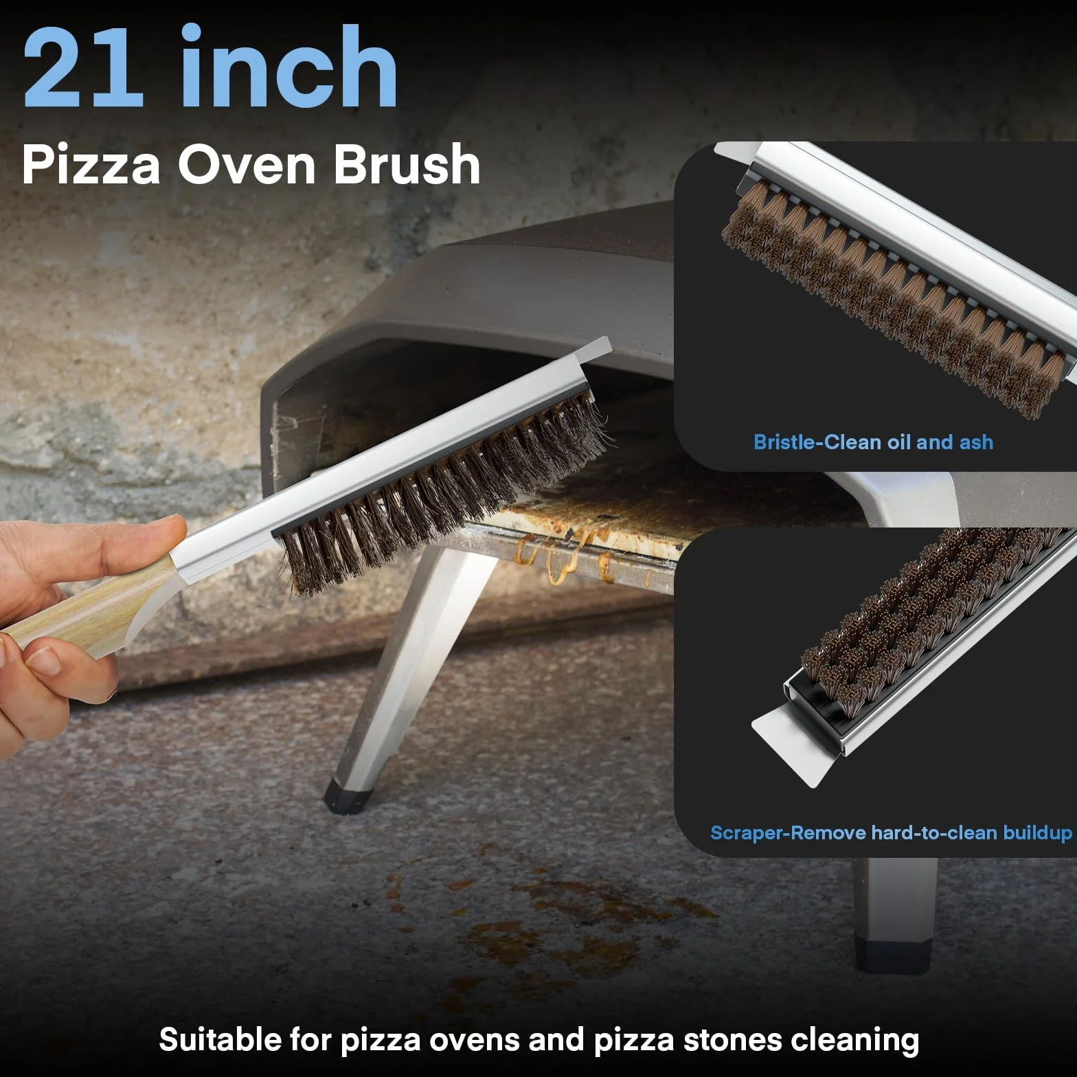 4PCS Accesorios para Horno de Pizza, iklestar Pela de Pizza Perforada de 30x40cm, Pela Giratoria de Aluminio de 83cm con Mango Largo, Cepillo Limpiador de Piedra de Horno para Pizza Casera