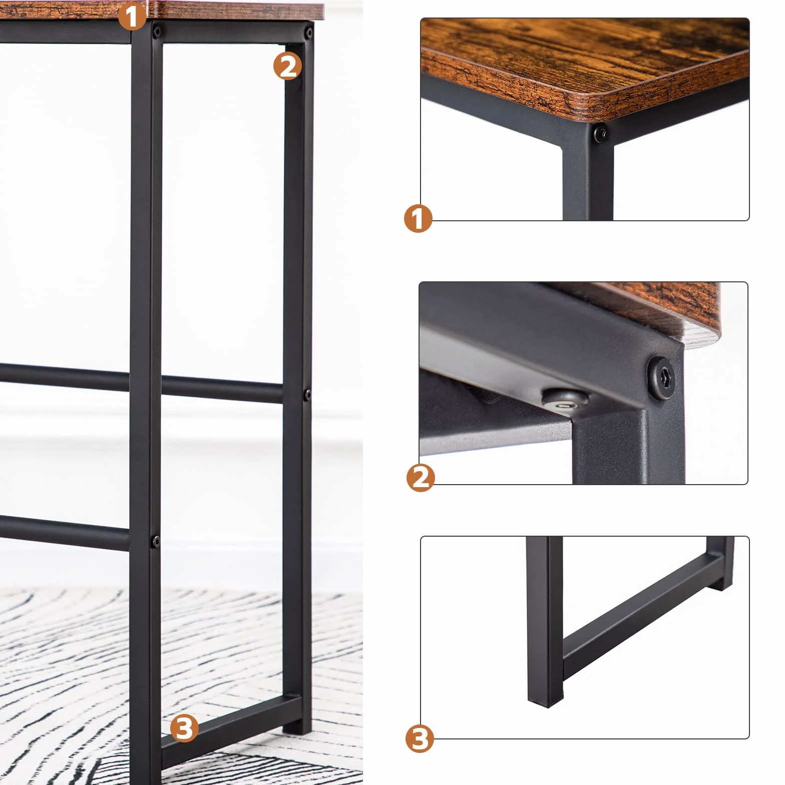 HOOBRO Taburete de Bar, Juego de Dos Taburetes de Bar, Taburetes de Cocina con Reposapiés de Diferente Altura, Estructura Metálica, Cantos Suaves, para Cocina, Comedor, Sala de Estar EBF34BY01
