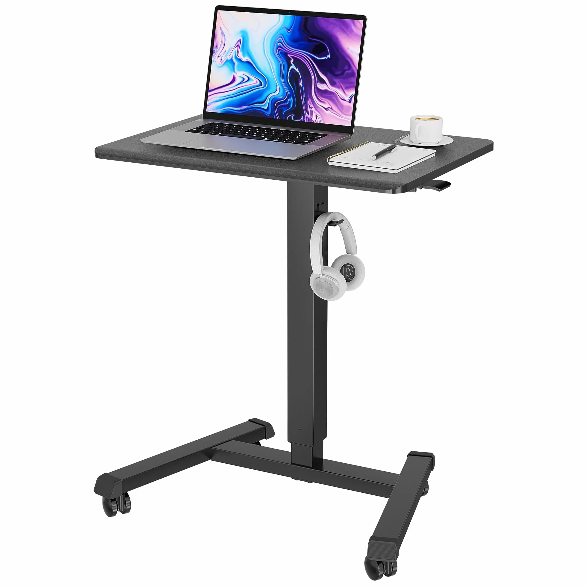BONTEC Escritorio móvil Regulable en Altura, 65 × 45 cm, Mesa de Cama con Ruedas Cerradas, estación de Trabajo Sentado de pie para salón, Dormitorio, Oficina, Carga máxima de 15 kg, Negro