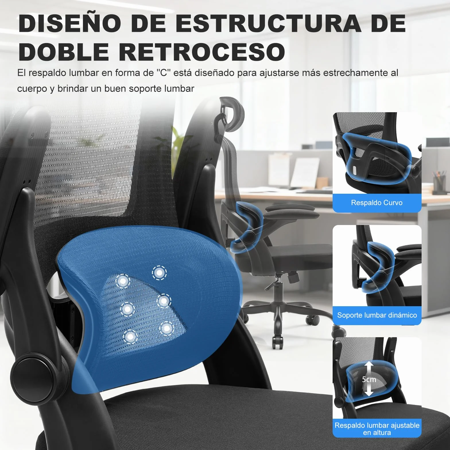 Magic Life Silla de Oficina Ergonómica con Soporte Lumbar, Asiento de Malla Rebotante, Respaldo Transpirable y Reposabrazos 3D, Altura Ajustable para Oficina en Casa (Negro)