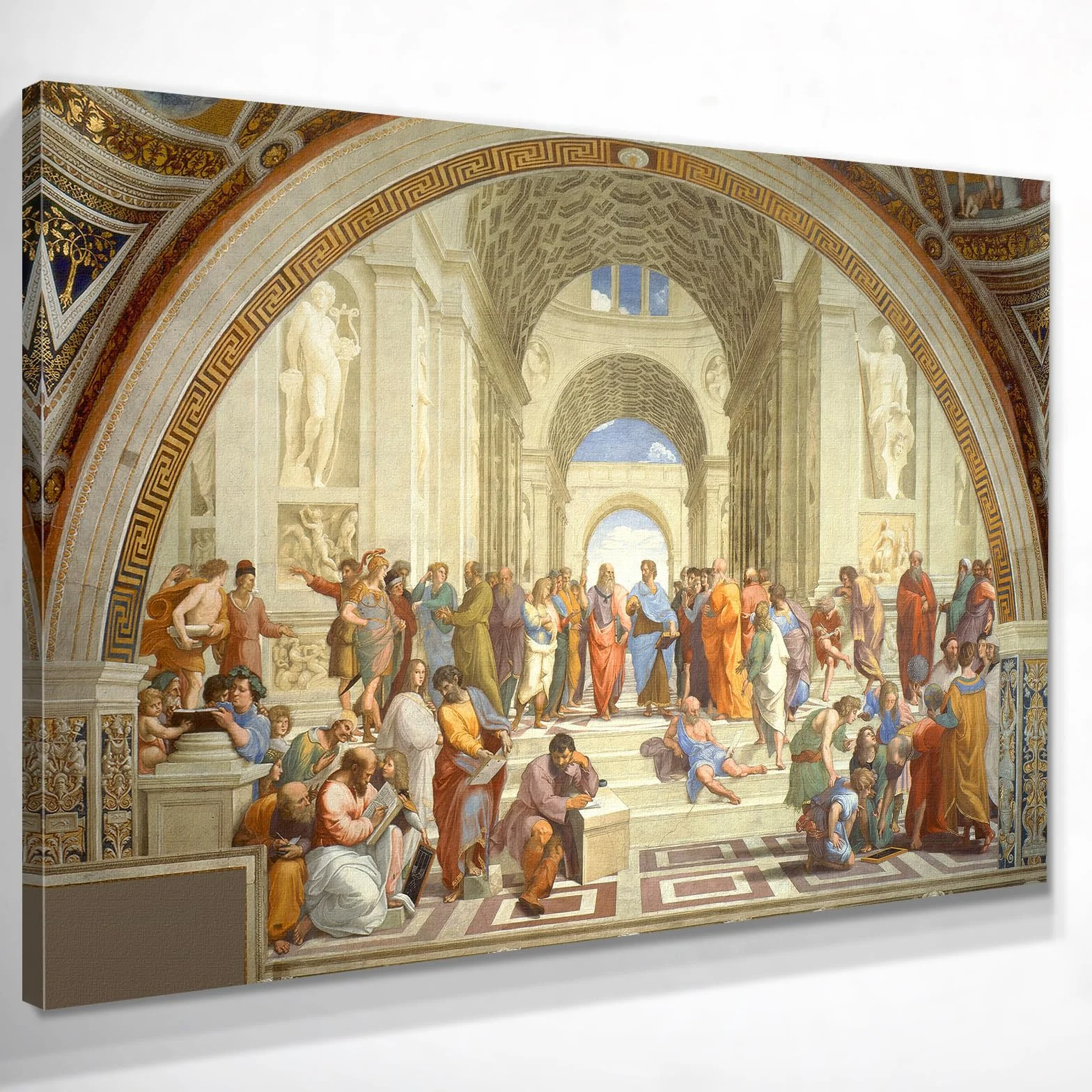 CheQuadro! Escuela de Atenas de Rafael, cuadro grande de alta calidad, impresión sobre lienzo, con bastidor, listo para colgar bsa34-130x90 cm