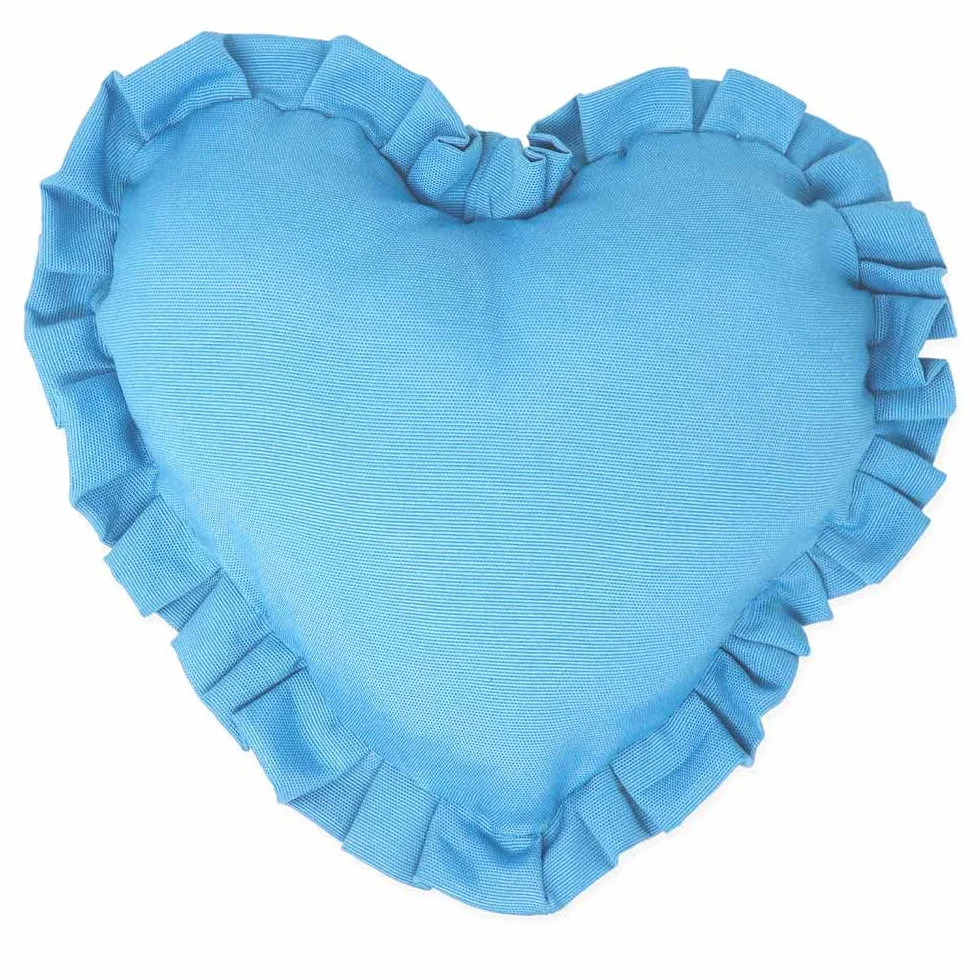 Declea Home Decor Cojín de terciopelo con forma de corazón con volante de color azul para decoración de sofá o cama - Funda de cojín para decoración del hogar, hecha a mano