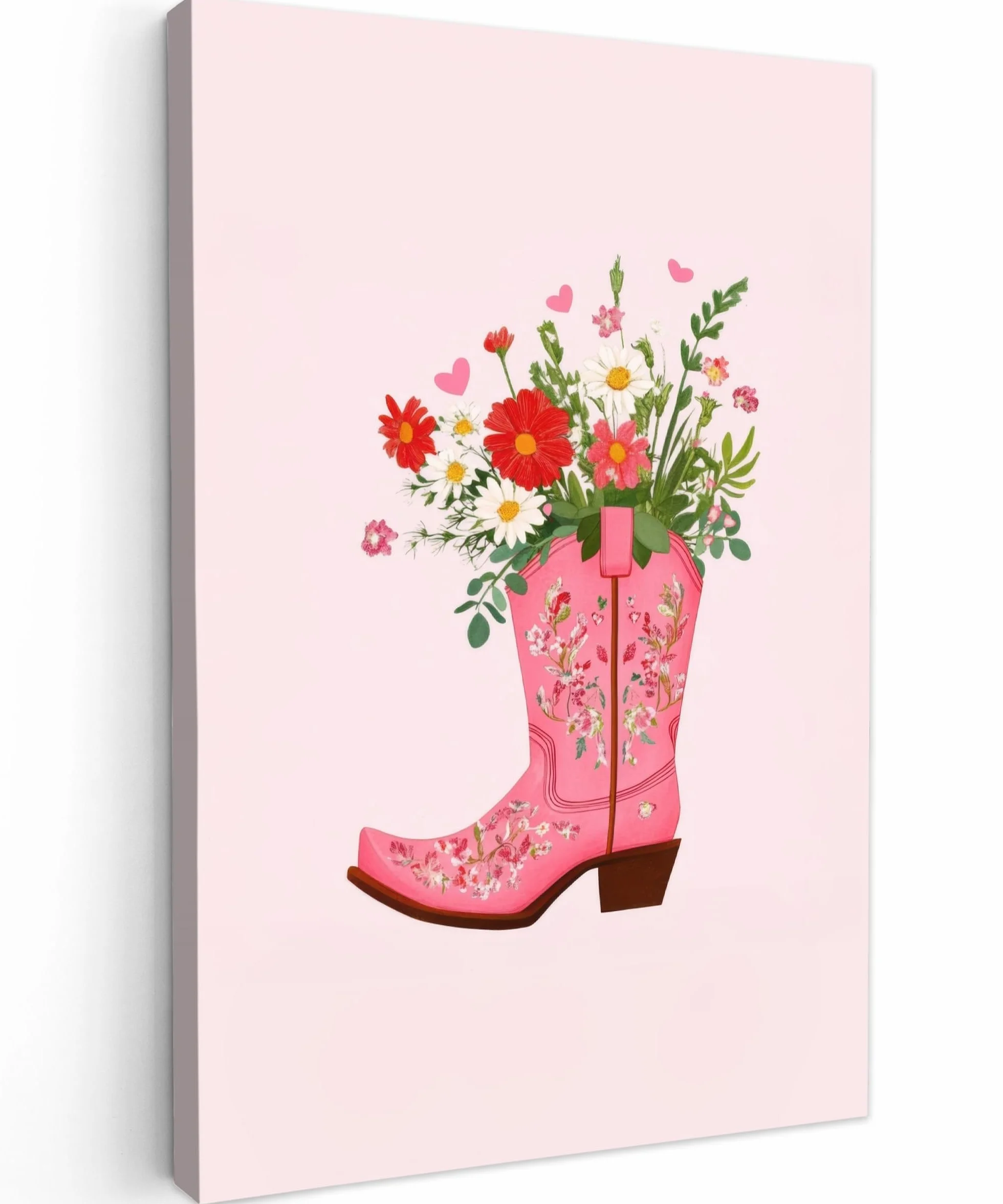 MuchoWow© Cuadros Decoracion Salon Modernos 80x120 cm para Dormitorios Cuadro Decorativos de Salon Lienzos Decorativo Pared Decoracion Dormitorio Matrimonio Botas vaqueras - Rosa - Ramo - Flores