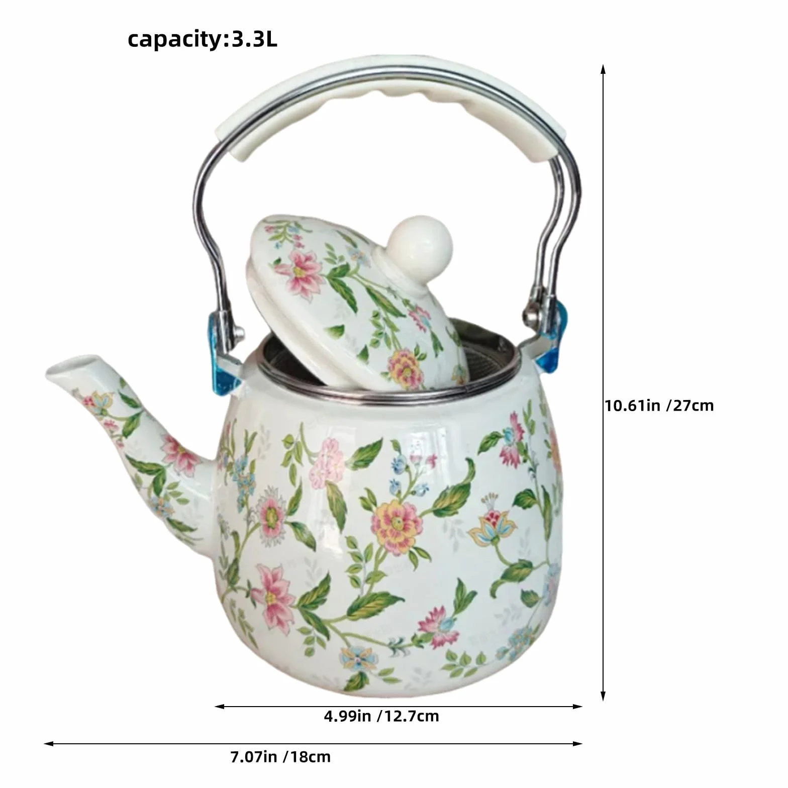 ibasenice Tetera Esmaltada de 3.3l con Filtro de Acero Inoxidable Extraíble y Pared Interior Gruesa Distribución de Calor Mejorada, Adecuado para Preparar Té en Mesa Pequeña
