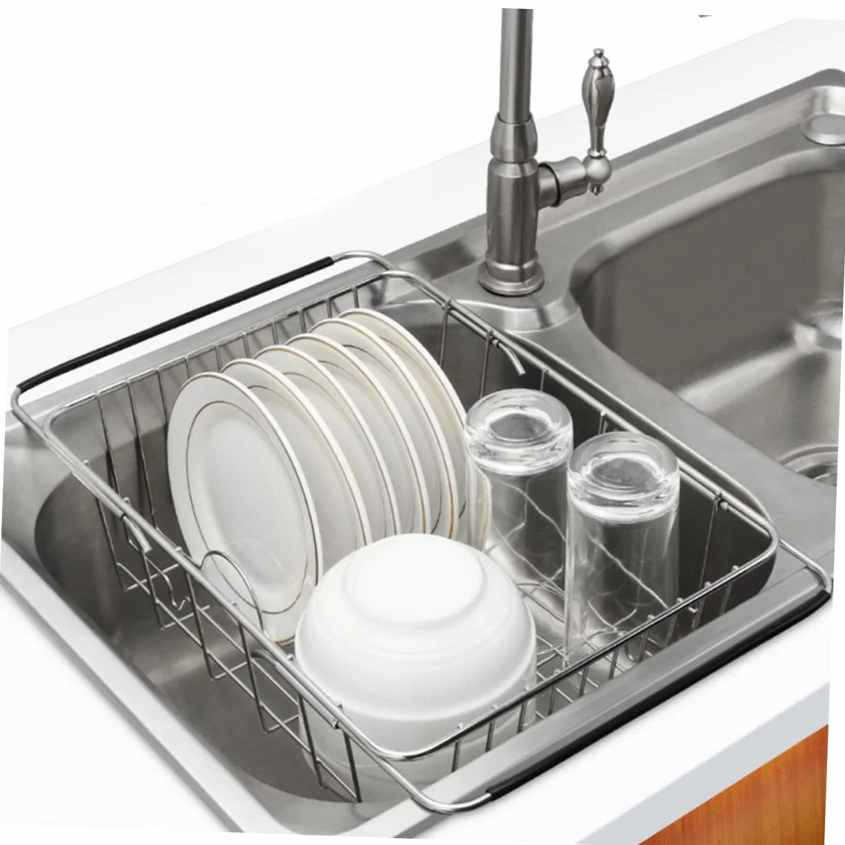 LIFKOME Escurreplatos grande expandible sobre el fregadero, escurridor de platos de cocina para ahorrar espacio para platos y cuencos, estante de secado de fregadero