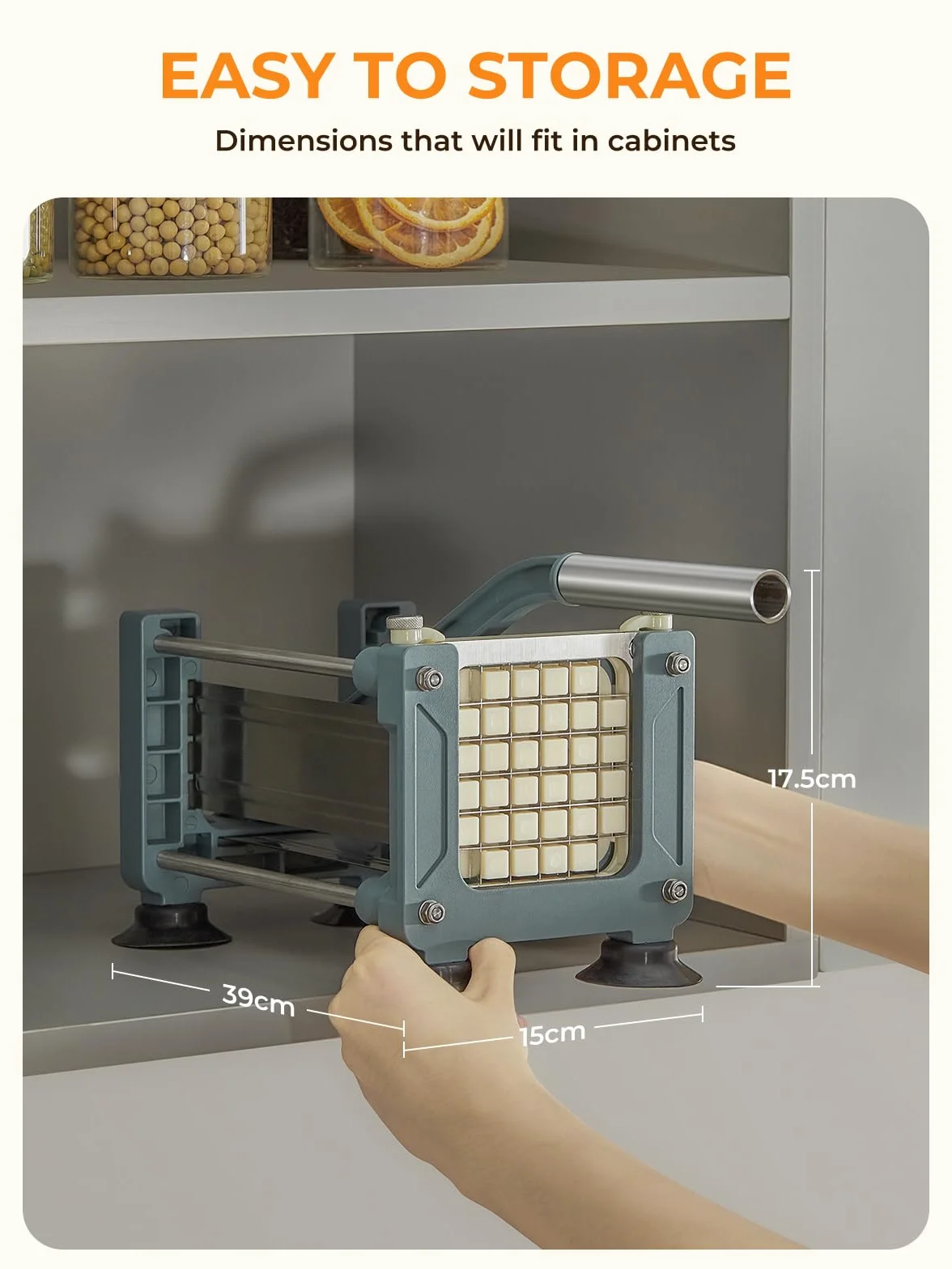 FOHERE Cortador Patatas Fritas Manual, Cortador de Patatas Profesional Corta Patata Acero Inoxidable con Cuchillas De 12mm para Uso Doméstico y Comercial