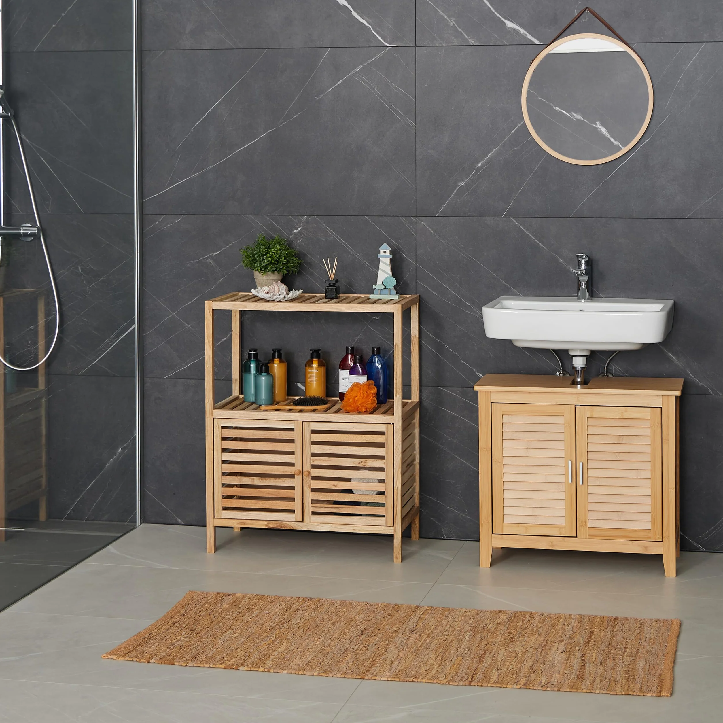 Relaxdays Mueble de Baño Nogal 86x67,5x35,5 cm Estantería con 2 Puertas