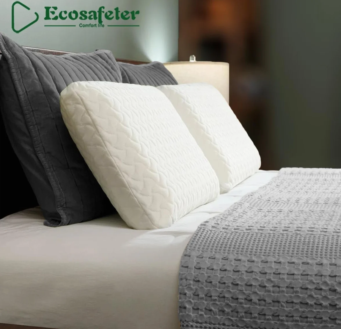 Almohada de espuma viscoelástica para un sueño reparador, cojín cervical ergonómico de alta densidad para dormir de lado y de espalda (blanco)