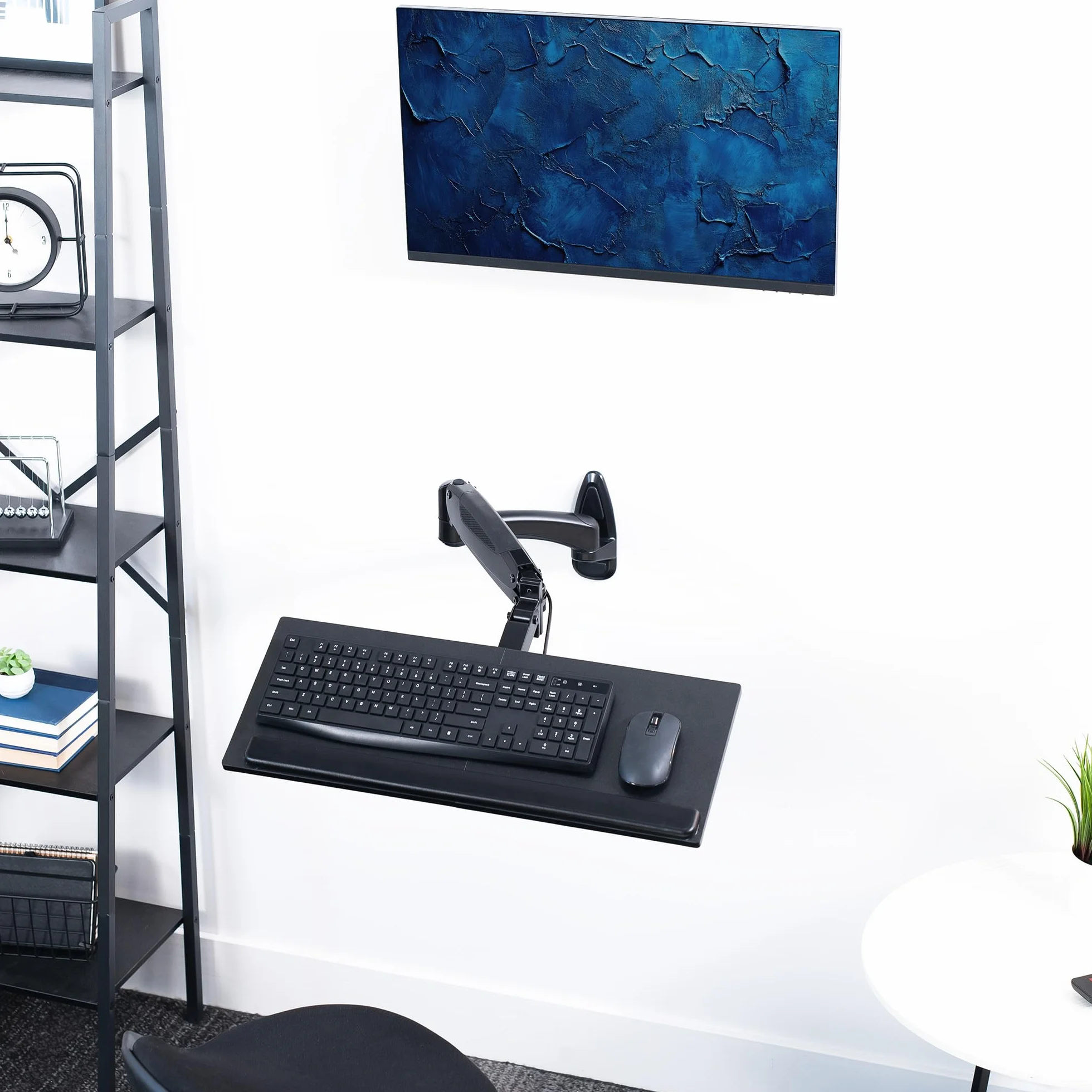 VIVO Soporte de pared para teclado y mouse con resorte neumático de 24 pulgadas, plataforma de escritura ajustable en altura de contrapeso, inclinación ergonómica, negro, MOUNT-KB35B