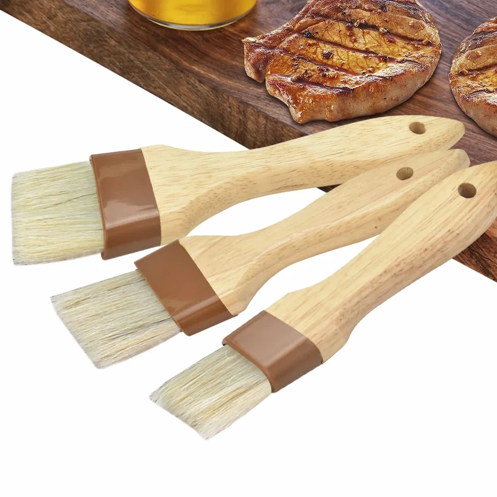 3 Pcs Brocha de Cocina Pincel para Cocina, Repostería Y Barbacoa Pinceles de Repostería Brocha para Pan Brocha Comida con Mango de Madera para Untar Aceite Huevo Tres Ancho: 4.5cm 3.5cm 3cm