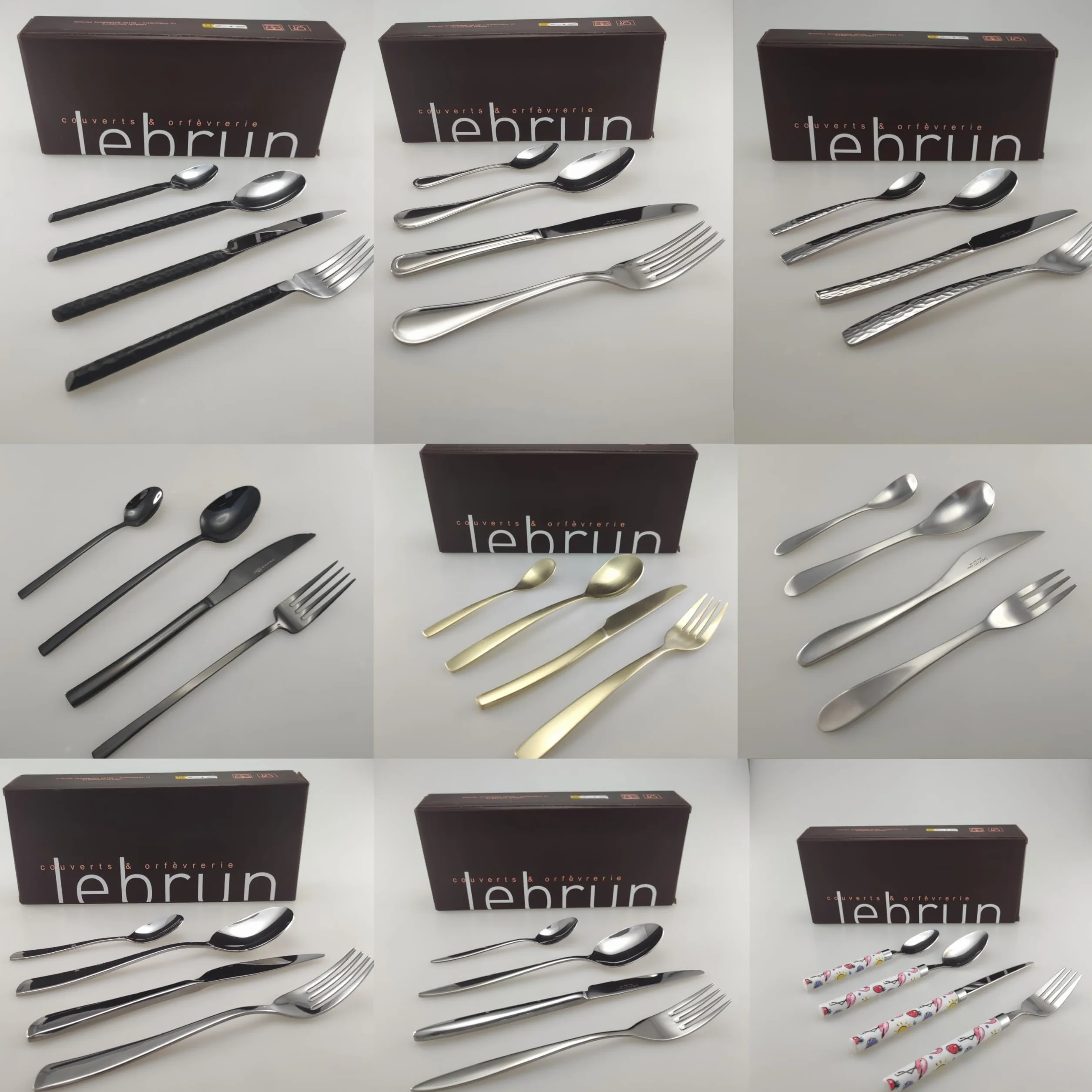Lebrun Cubiertos BAMBOU – Cubertería de 24 piezas – Vajilla para 6 personas – Juego de 6 tenedores, 6 cuchillos de mesa, 6 cucharadas, 6 cucharaditas – Diseño moderno – Marca francesa