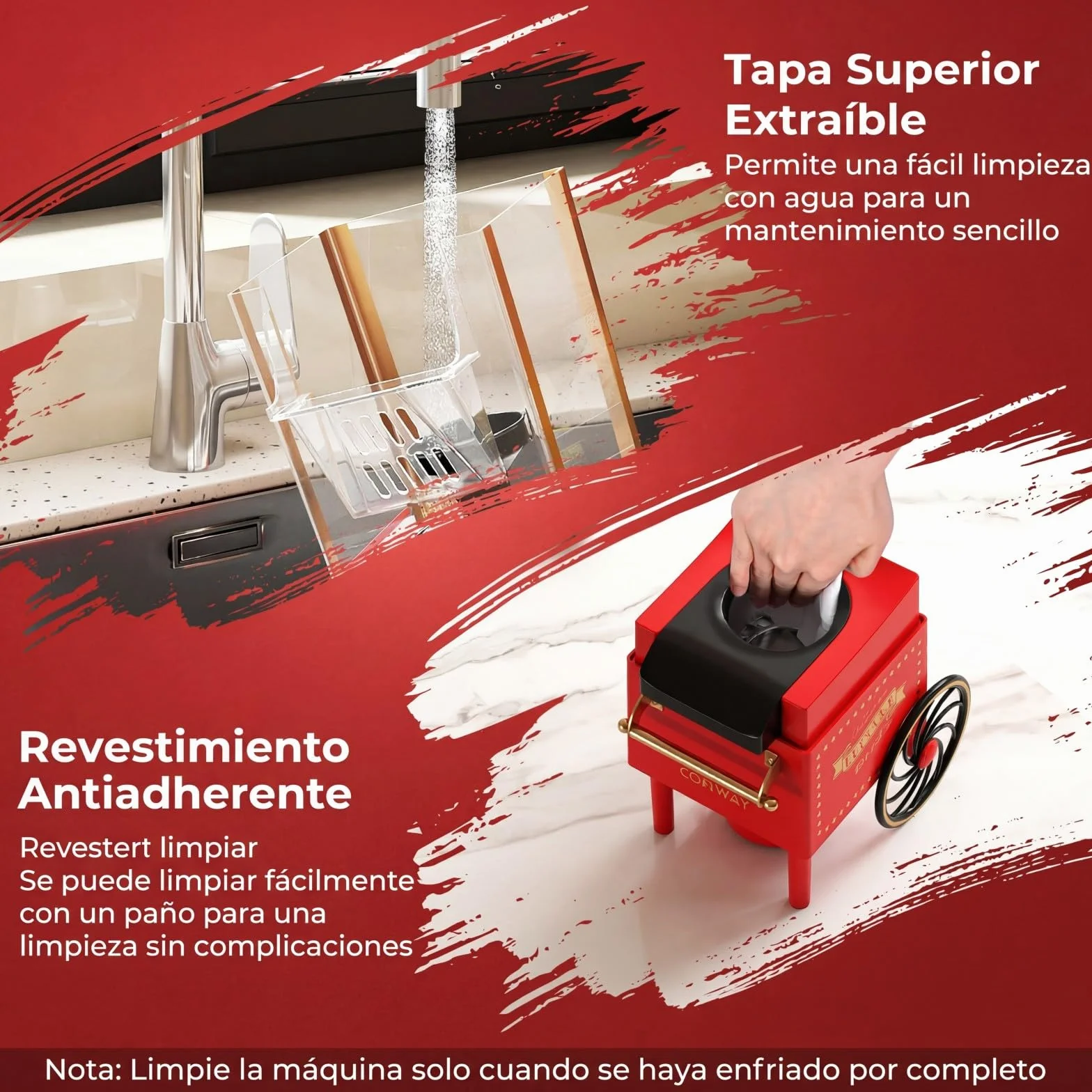 COSTWAY 1200 W Palomitero Eléctrico de Aire Caliente, Máquina de Palomitas Maíz sin Aceite ni Grasas, 12 Tazas con Vaso Medidor, Palomitera Retra de Sobremesa para Hogar, Cine, Fiesta