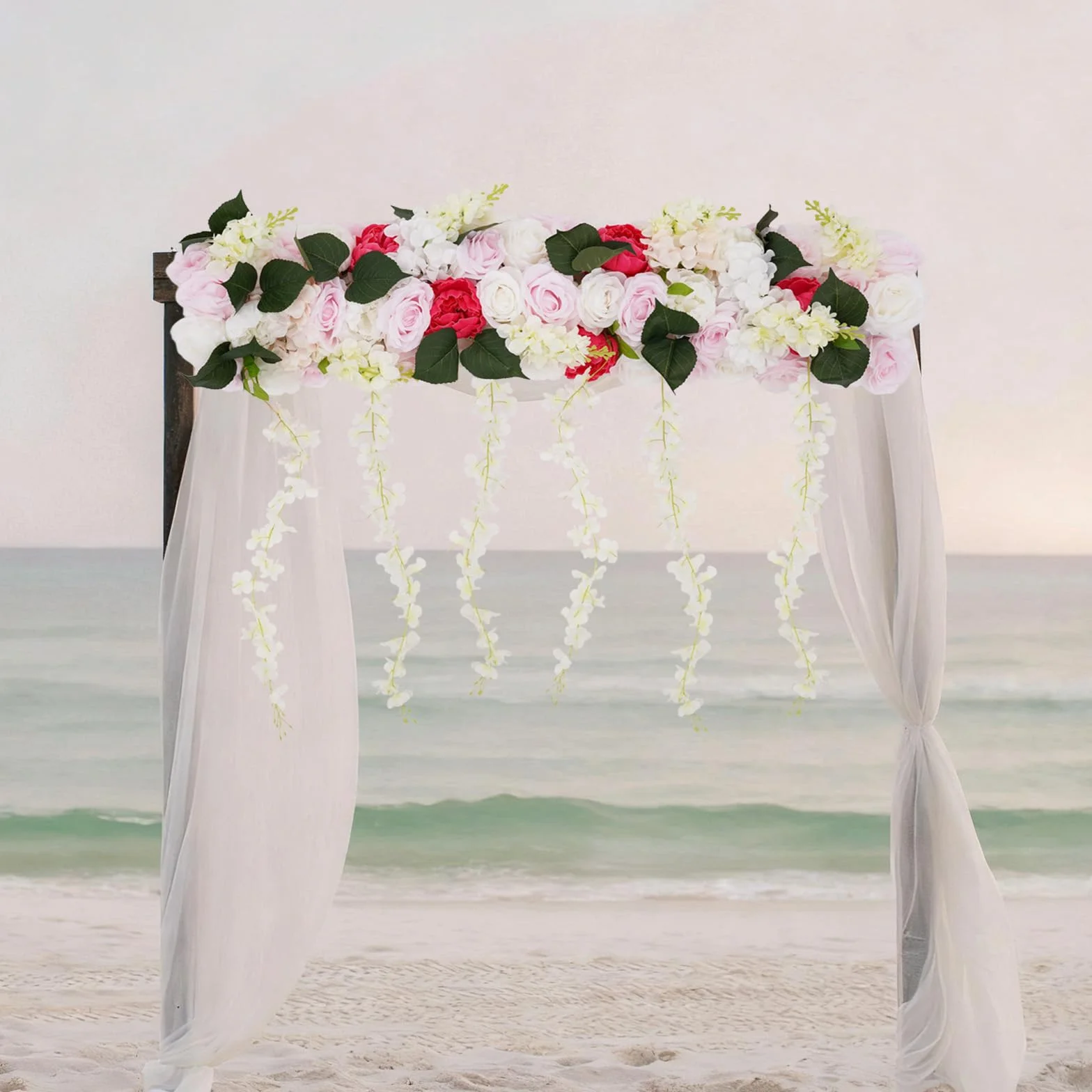 Flores artificiales 3D para pared, 100 x 80 cm, tira de flores artificiales con rosas peonías, decoración de pared fácil de limpiar para balcón, jardín, boda, salón