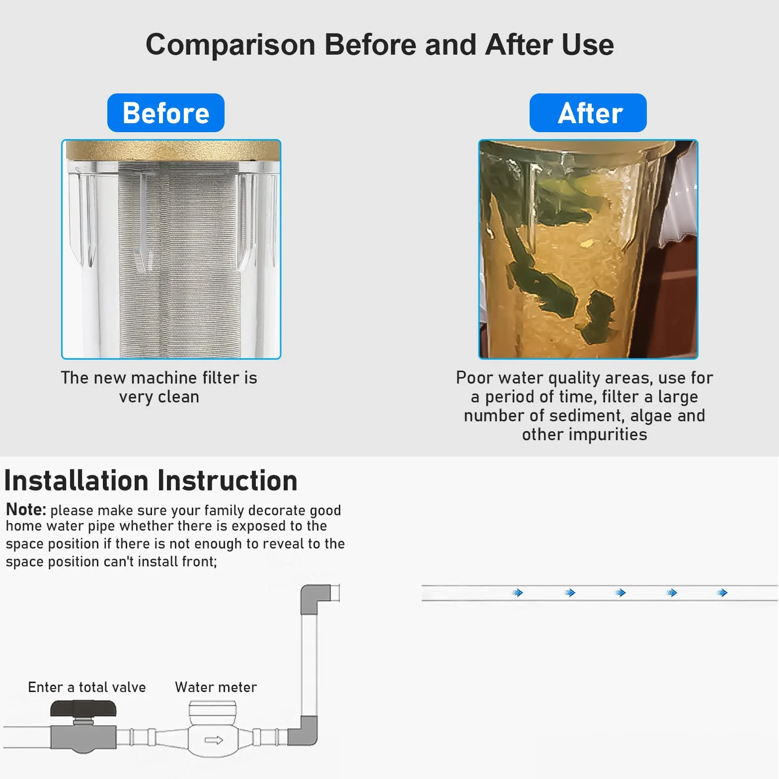 Filtro de agua reutilizable, prefiltro de agua de sedimentos de 1 pulgada, filtro de agua de sedimentos giratorio, filtro fino enjuagable para filtro de sedimentos de manguera de agua de pozo (con
