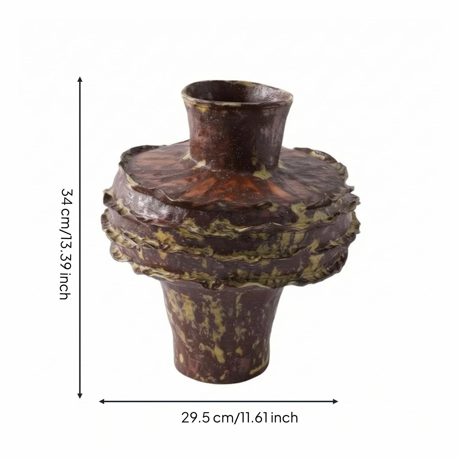 LOVIVER Jarrón Artístico Jarrón Escultórico Jarrón Decorativo Florero Moderno de Cerámica con Exterior y Acabado Artesanal Cuello Estrecho para Flores Secas O, Marrón, 29.5 29 H34cm