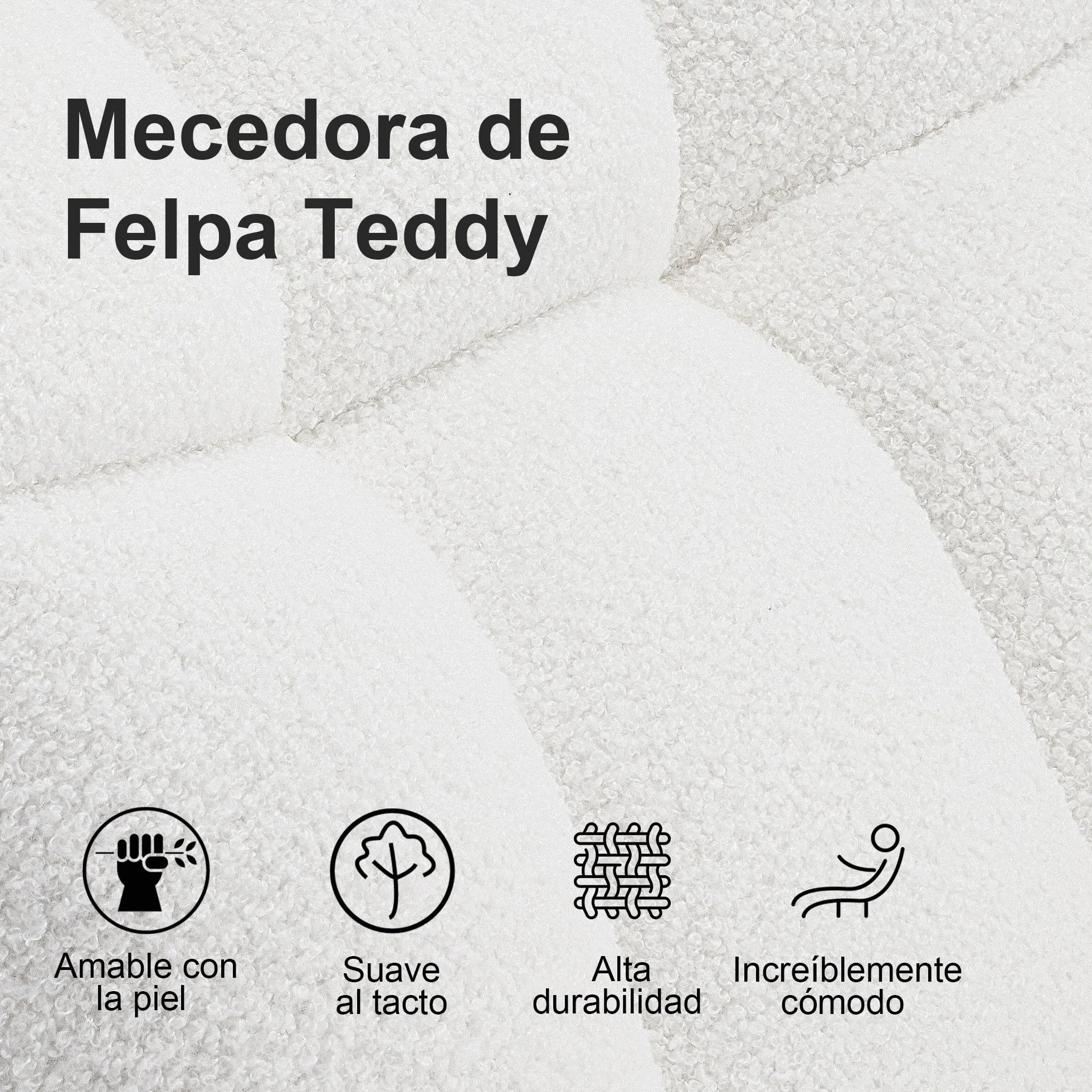 Silla Mecedora para Lactancia, Sillón Balancín Teddy Tapizado en Peluche Suave con Base de Madera Silla de Relax Cómoda con Brazos para Sala, Dormitorio y Habitación Infantil Blanca