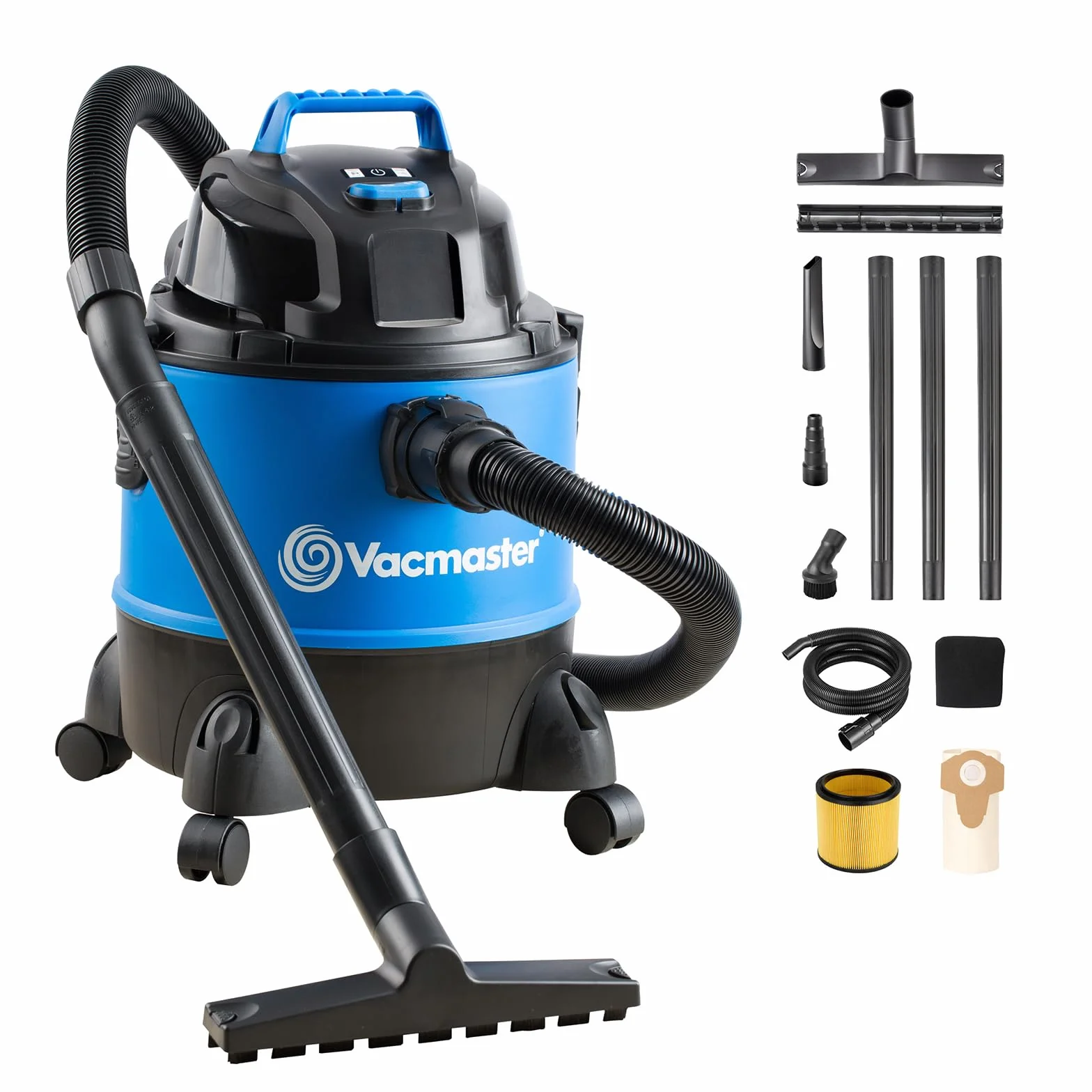 Vacmaster VQ1220PFC Aspirador en seco y húmedo, Aspiradora Multiusos,Aspirador de Taller con Enchufe Integrado y Función de Soplado 1250W 20L