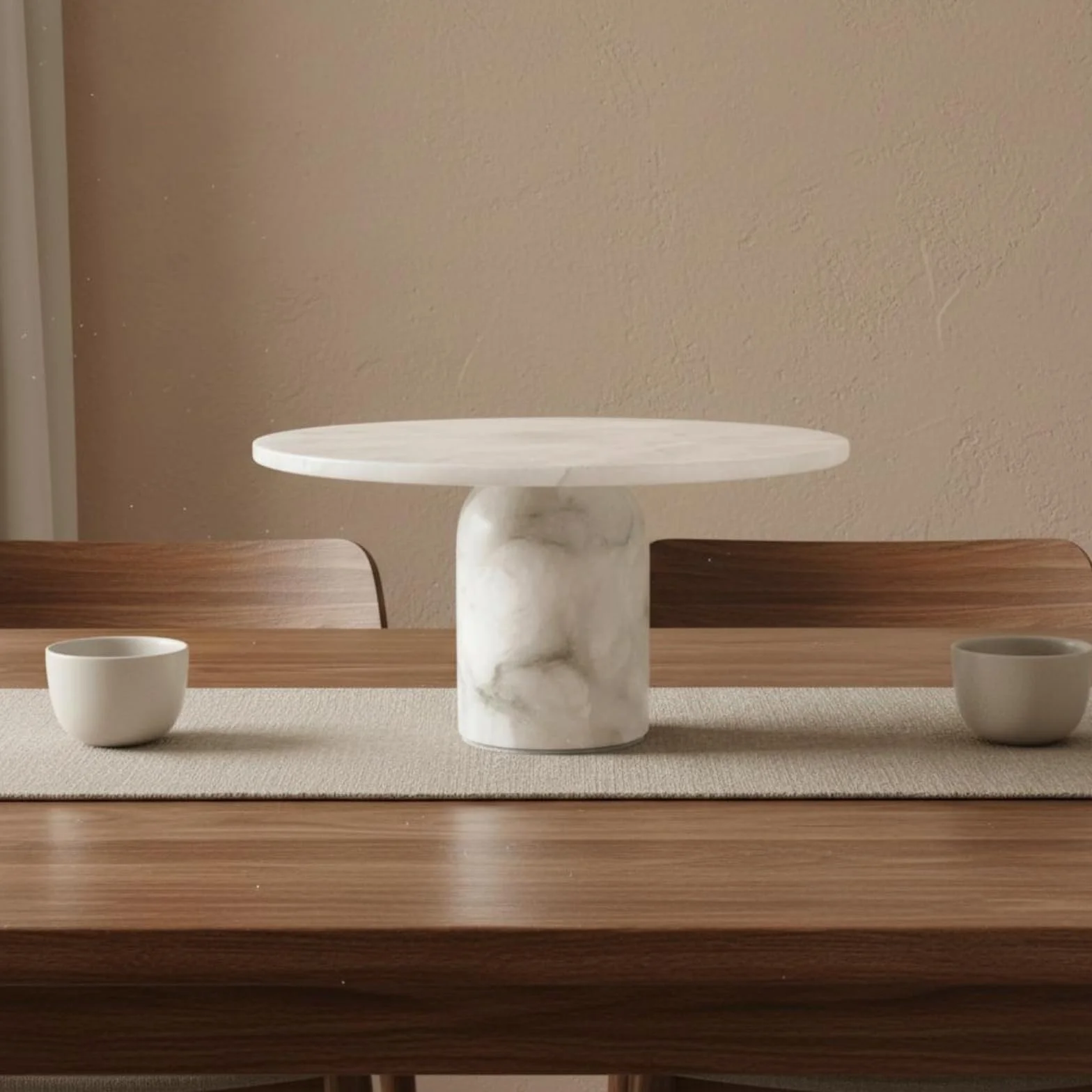 Bandeja de Mármol Color Claro Multiuso Bandeja con Pedestal Uso Decorativo Tazón Pedestal para Salón, Escaparate