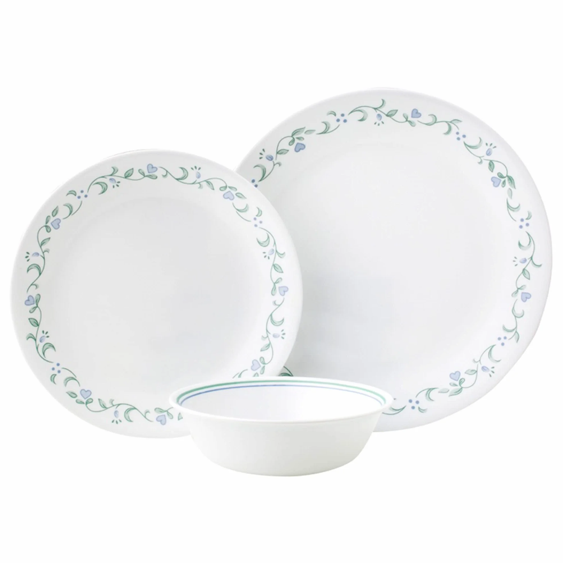 Corelle Juego de vajilla (juego de 12 piezas, casa de campo) - Juego de vajilla para 4 4 x: platos llanos, platos laterales y cuencos 3 veces más duraderos, la mitad del espacio y el peso de la
